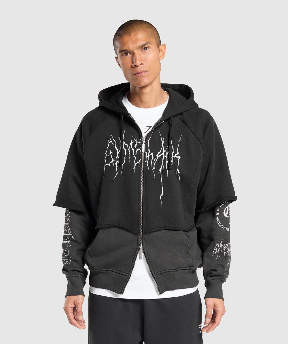 Layered Zip Up Hoodie Black/Asphalt Grey