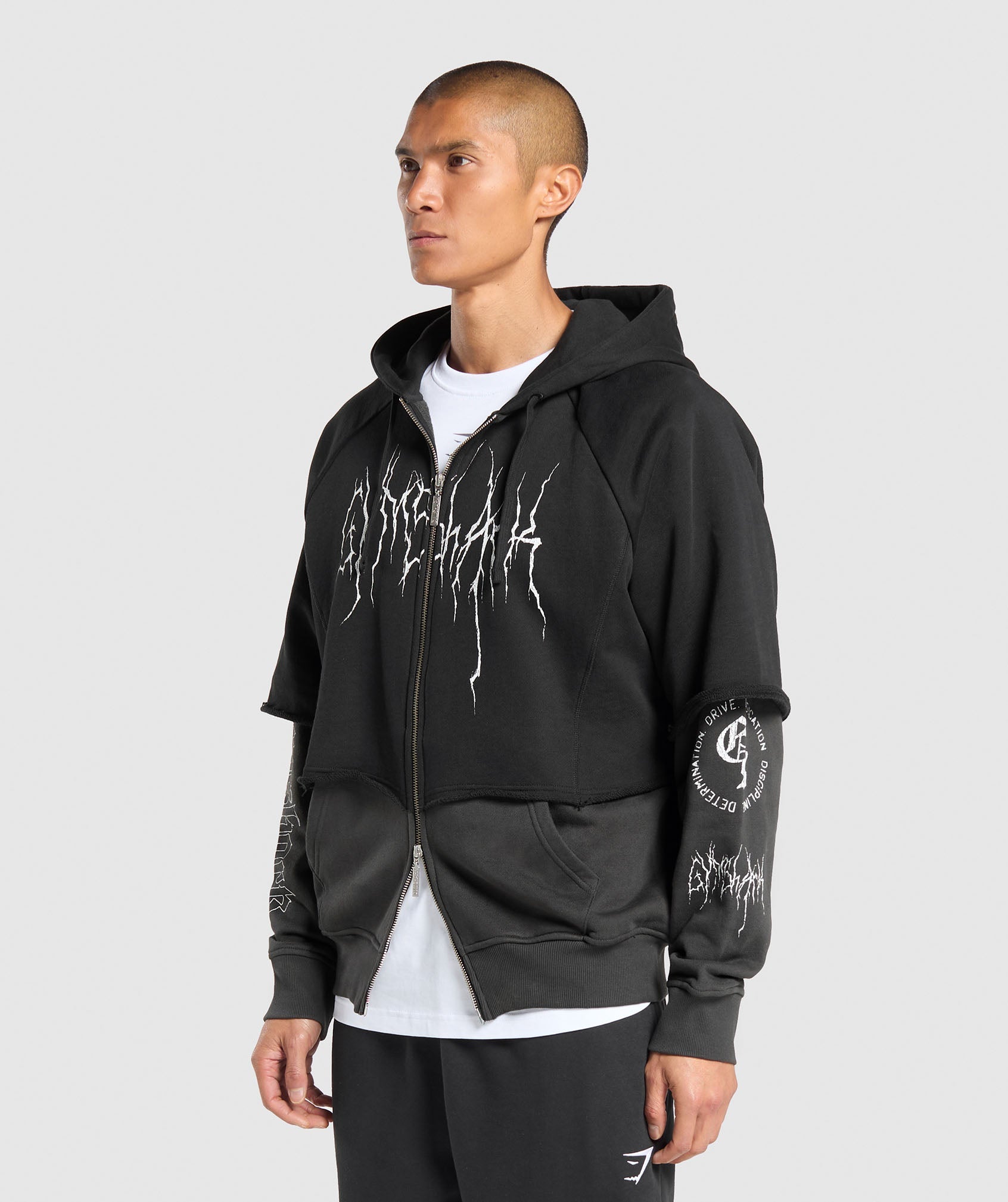 Layered Zip Up Hoodie Black/Asphalt Grey
