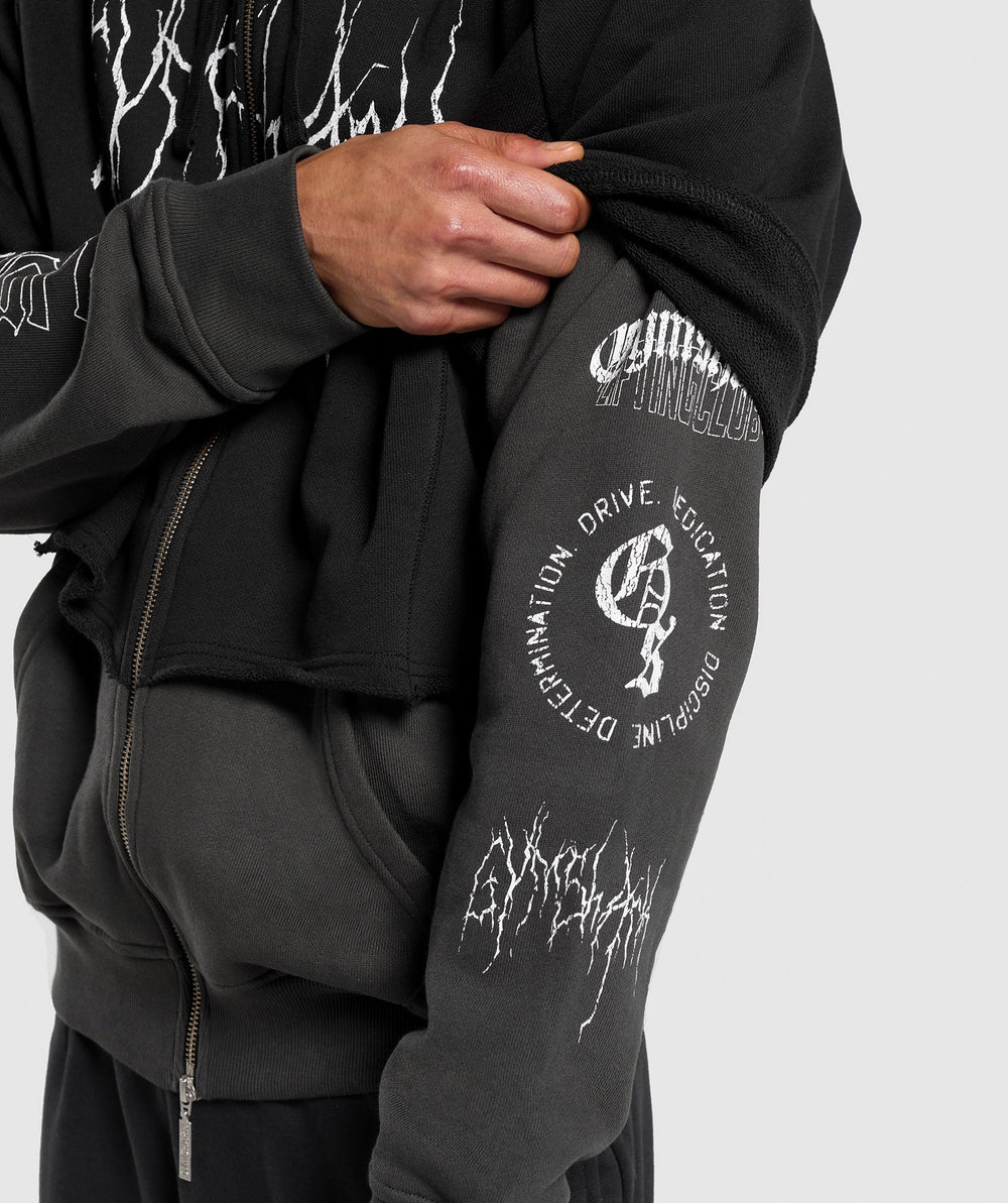 Layered Zip Up Hoodie Black/Asphalt Grey