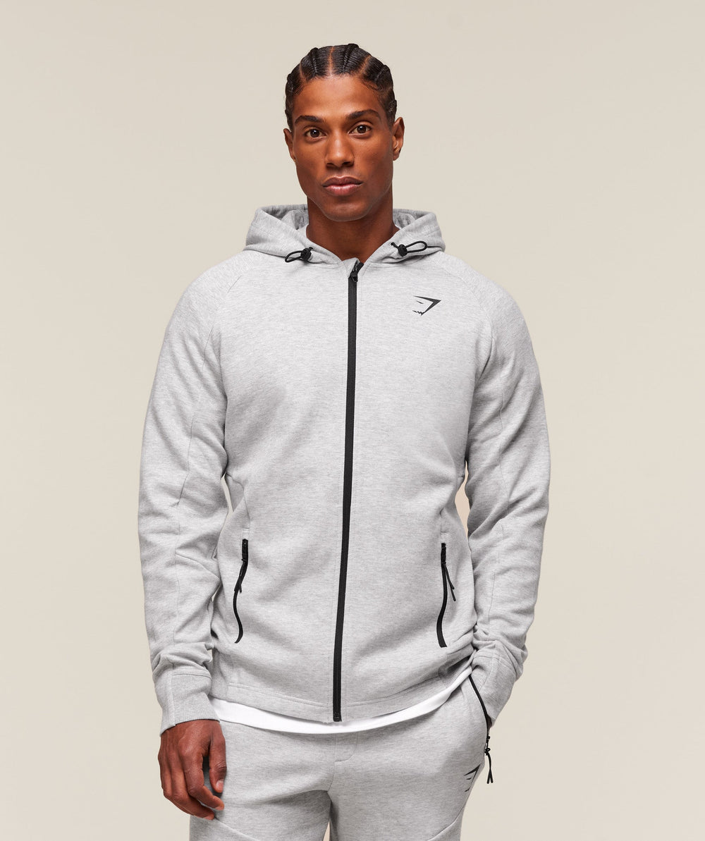 Interlock Tech Zip Up Hoodie Light Grey Core Marl