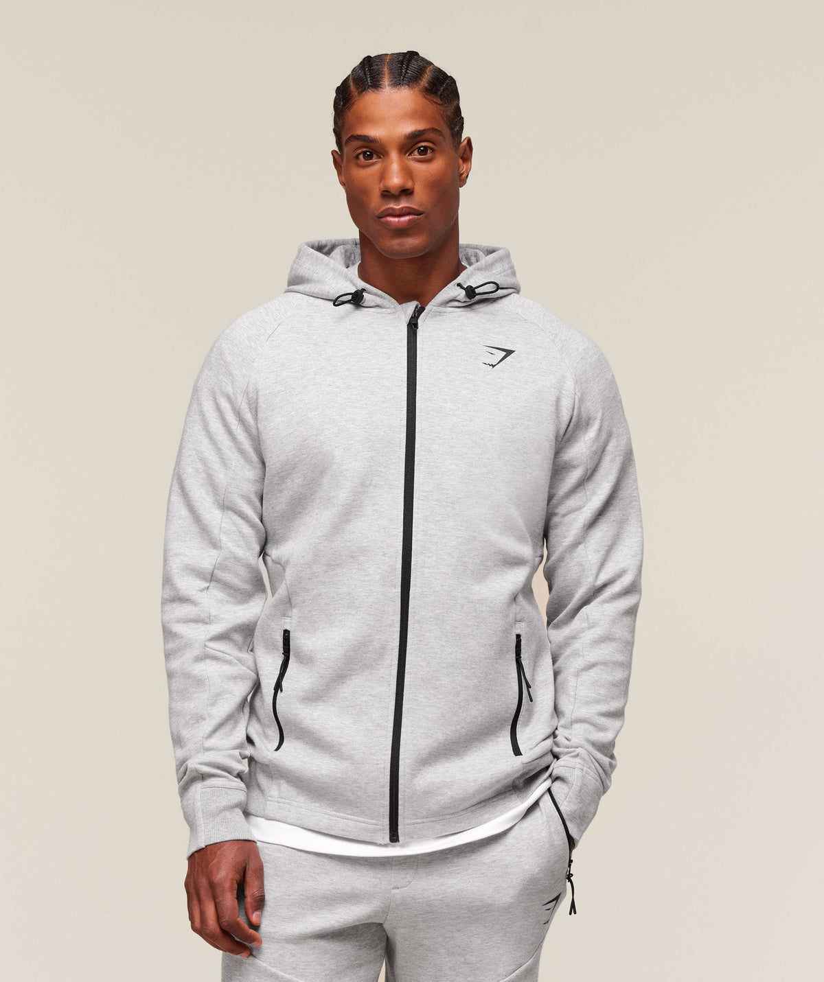 Interlock Tech Zip Up Hoodie Light Grey Core Marl