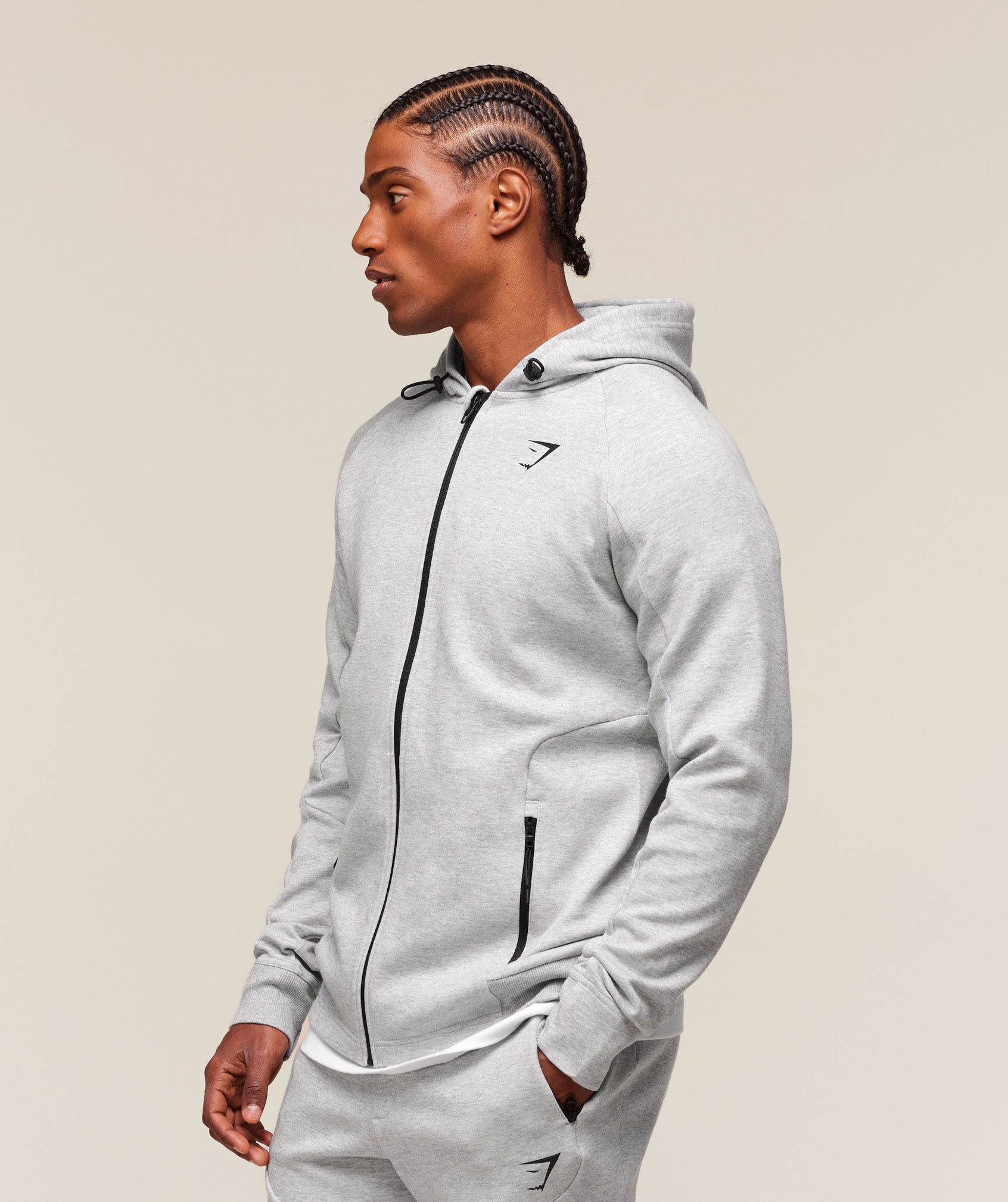 Interlock Tech Zip Up Hoodie Light Grey Core Marl