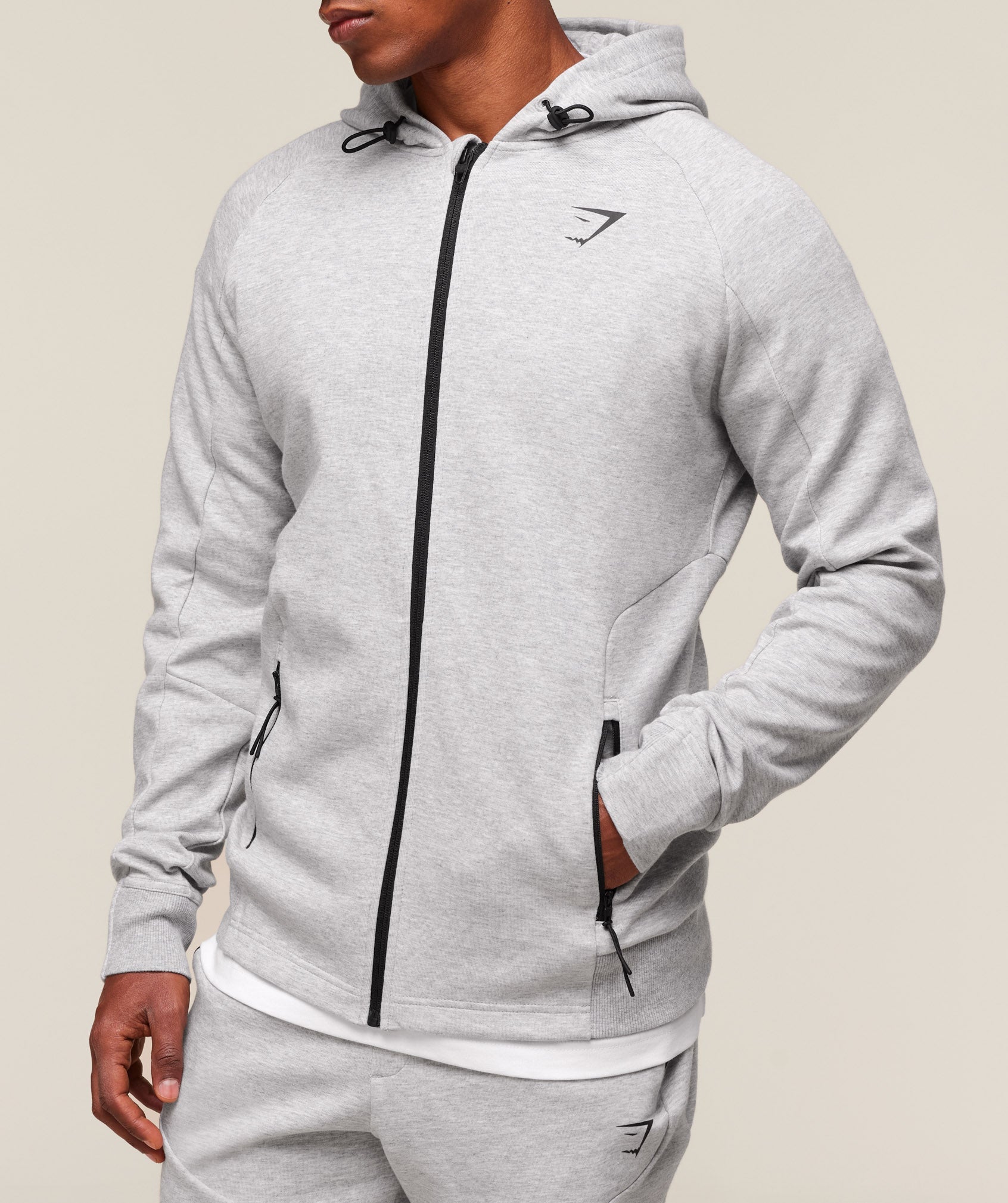 Interlock Tech Zip Up Hoodie Light Grey Core Marl