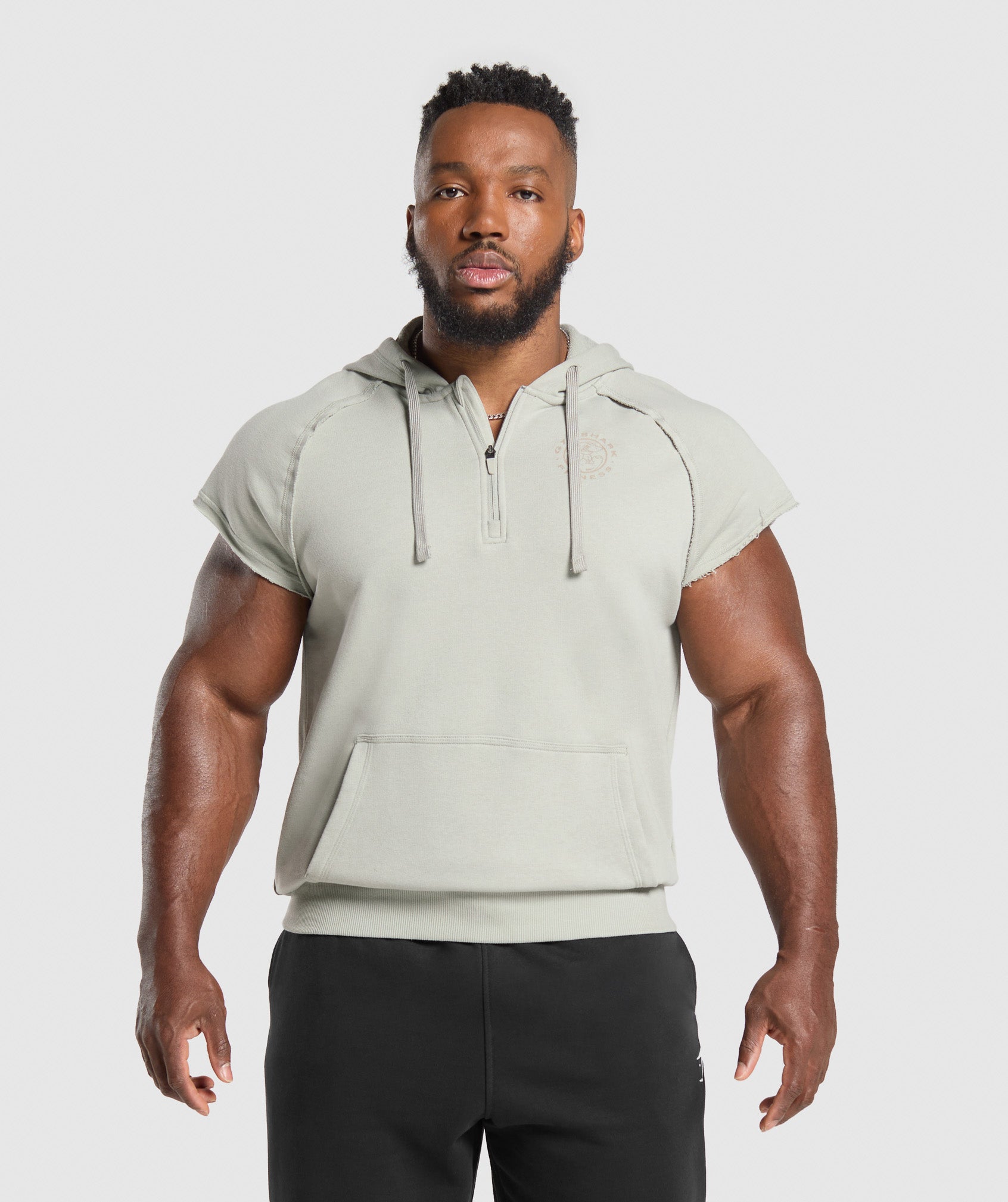 Legacy 1/4 Zip Cap Sleeve Hoodie Stone Grey
