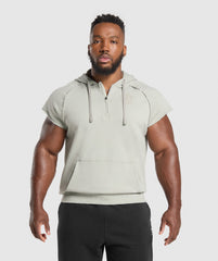 Legacy 1/4 Zip Cap Sleeve Hoodie Stone Grey