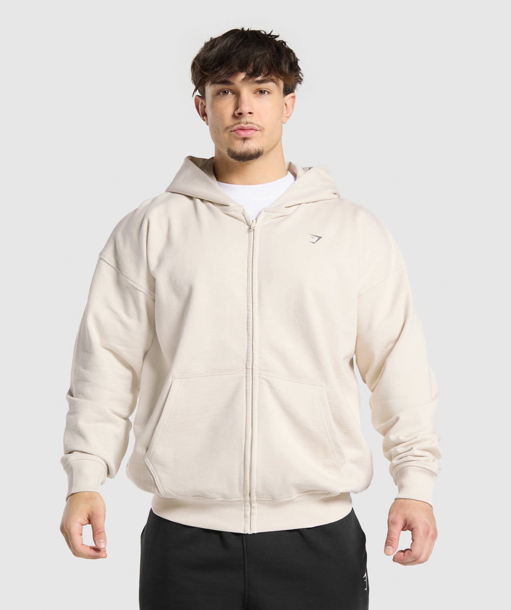 Atlas Zip Up Hoodie Oat White
