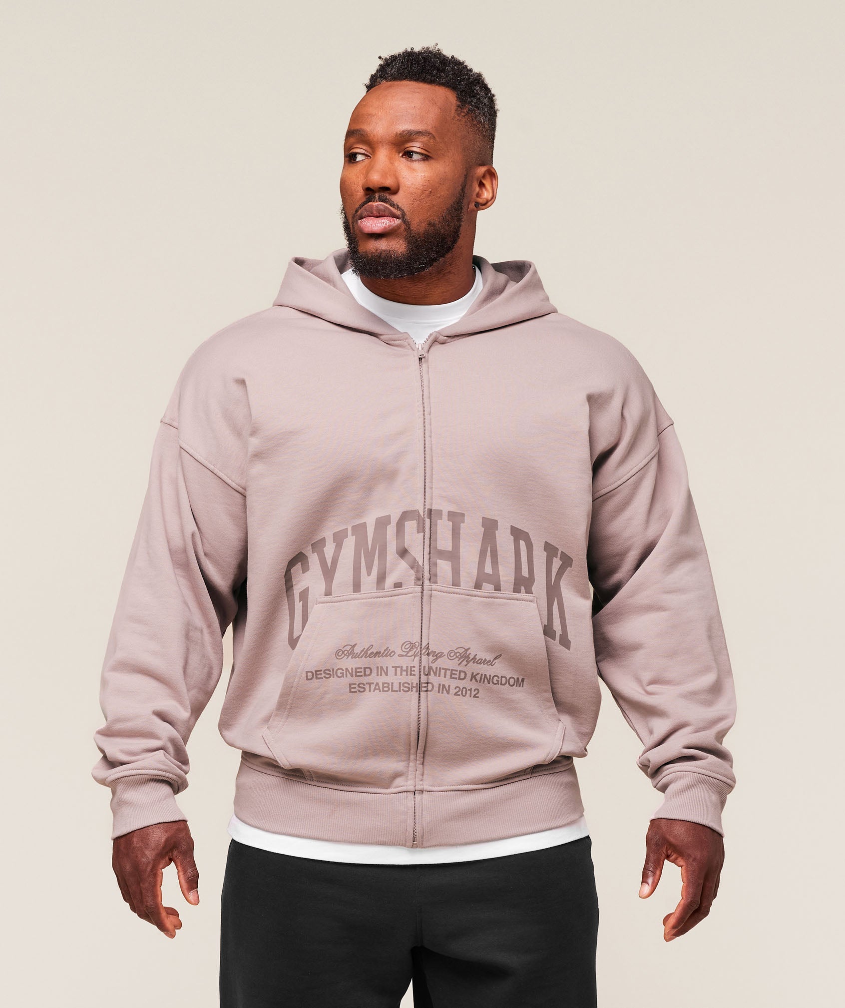 Collegiate Script Zip Up Hoodie Muted Pink