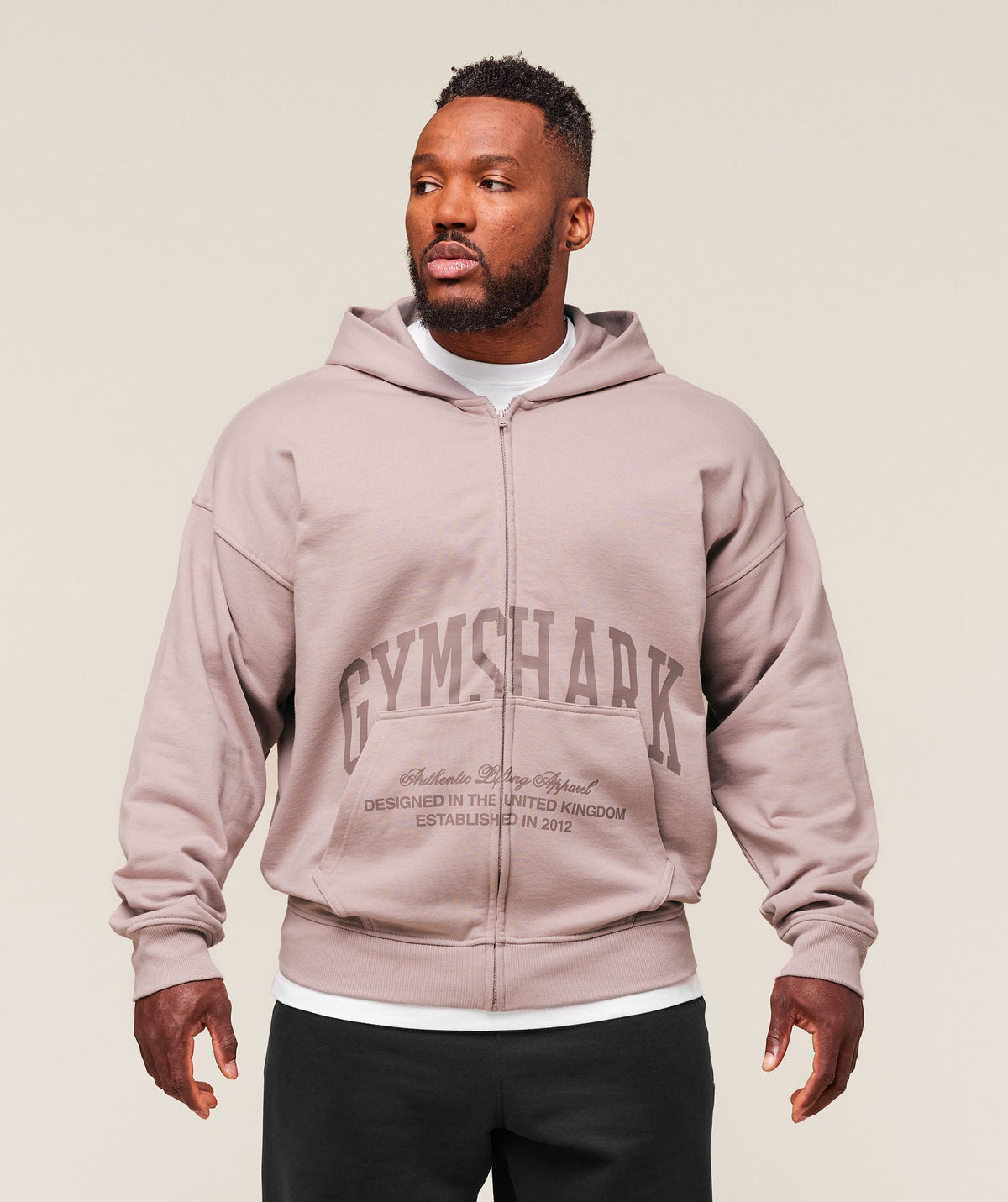 Collegiate Script Zip Up Hoodie Muted Pink