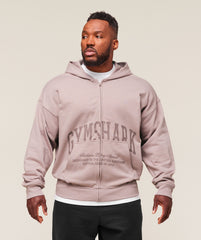 Collegiate Script Zip Up Hoodie Muted Pink