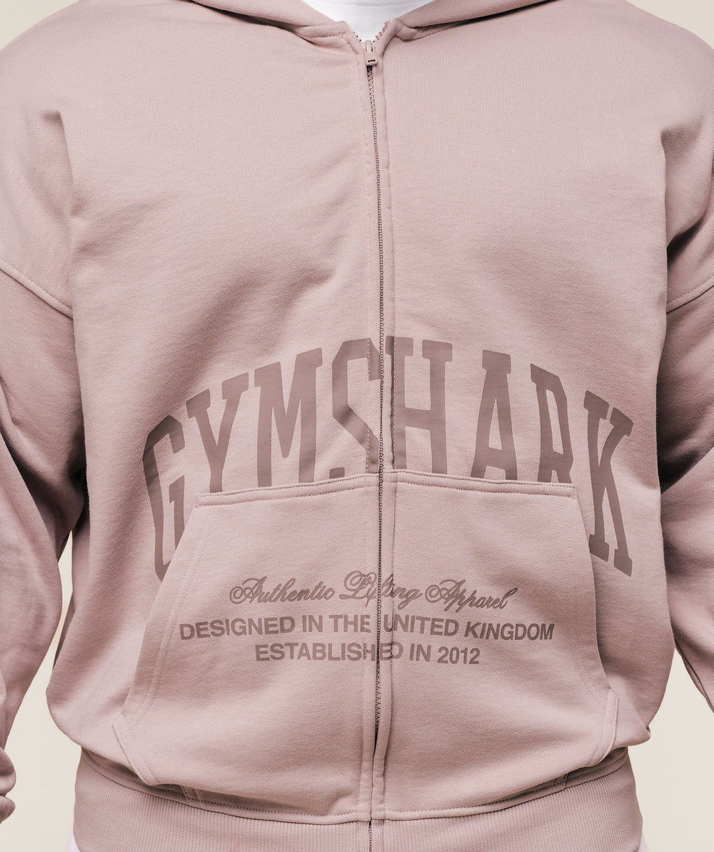 Collegiate Script Zip Up Hoodie Muted Pink