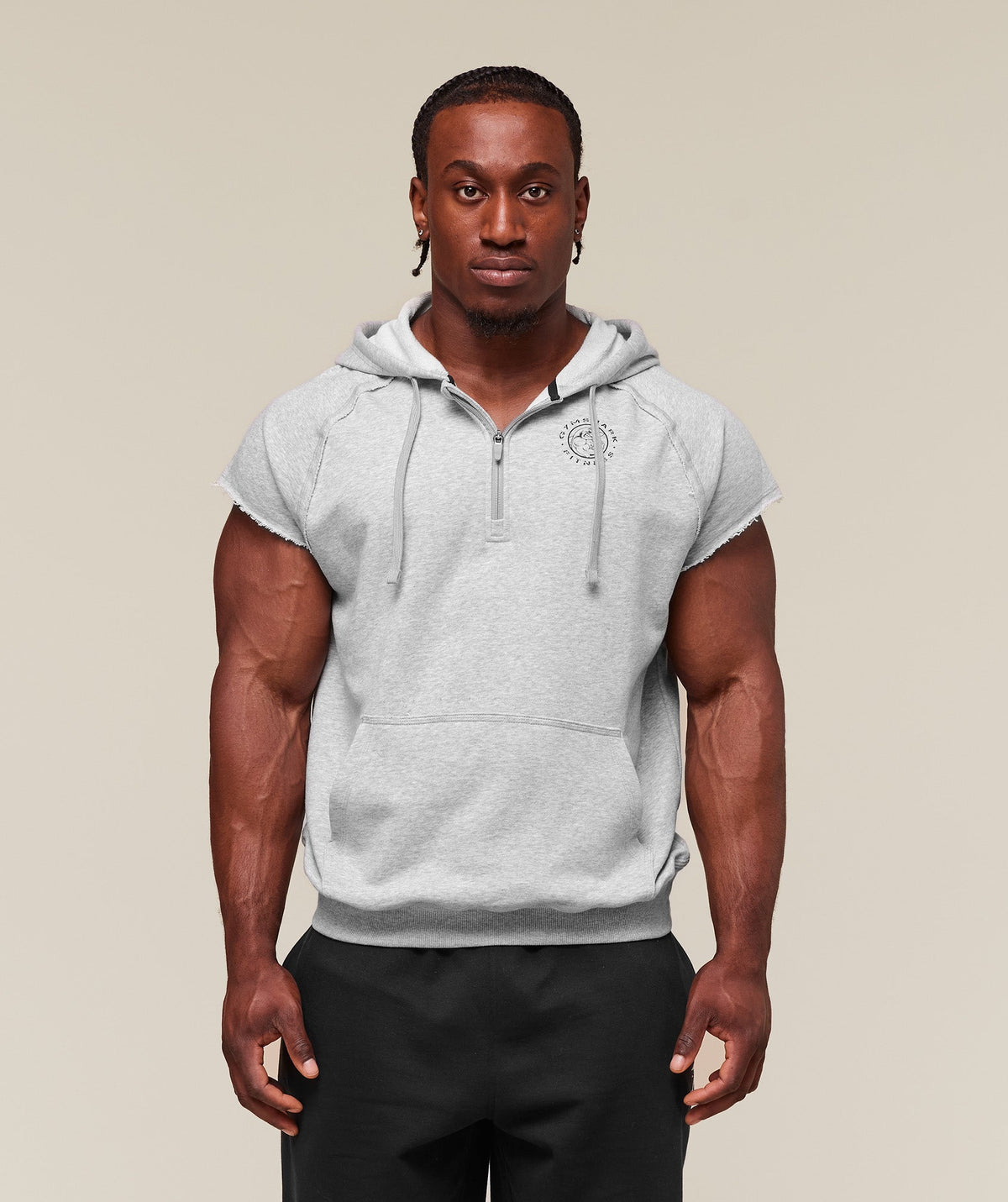 Legacy 1/4 Zip Cap Sleeve Hoodie Light Grey Core Marl