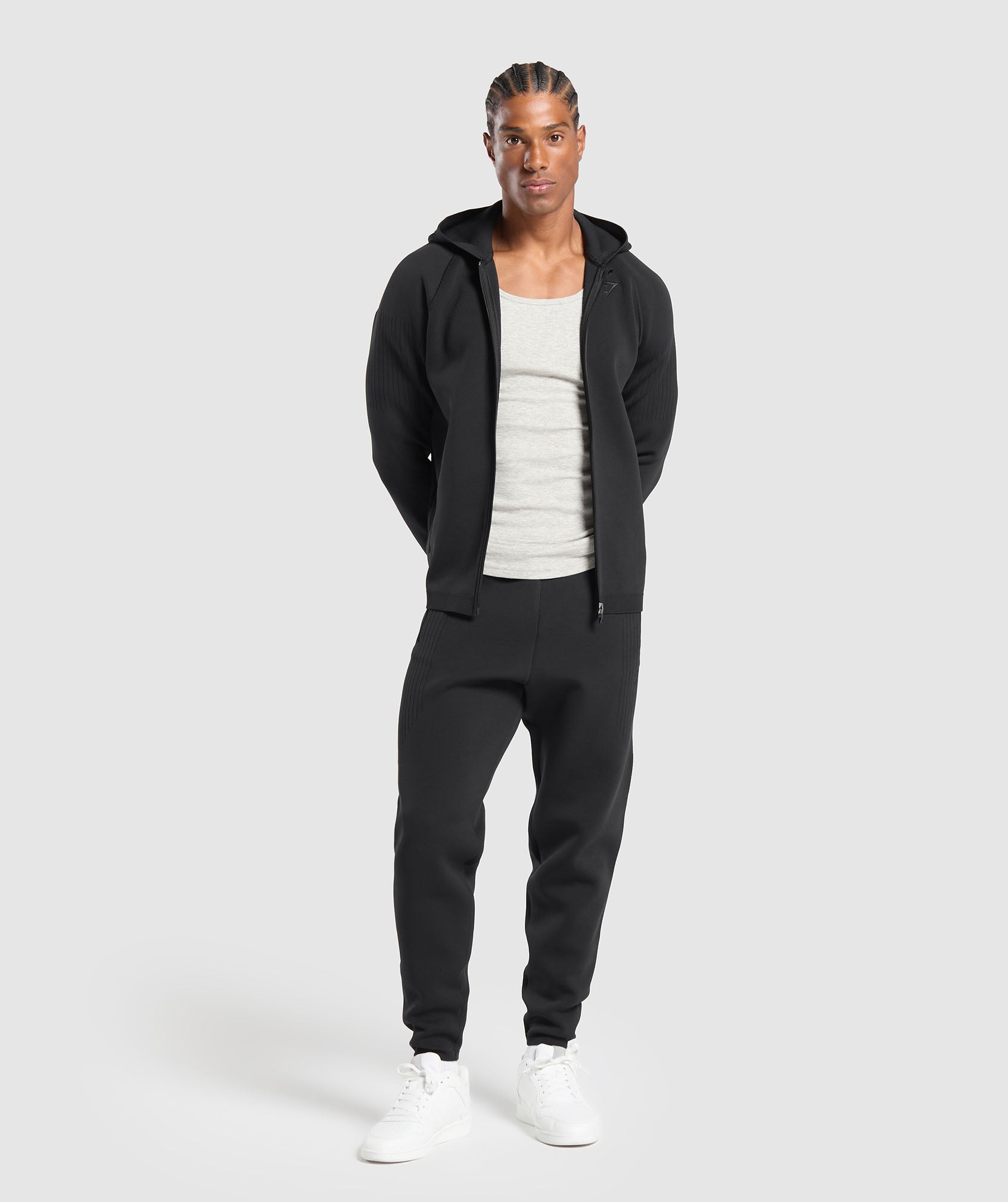 Flat Knit Zip Up Hoodie Black