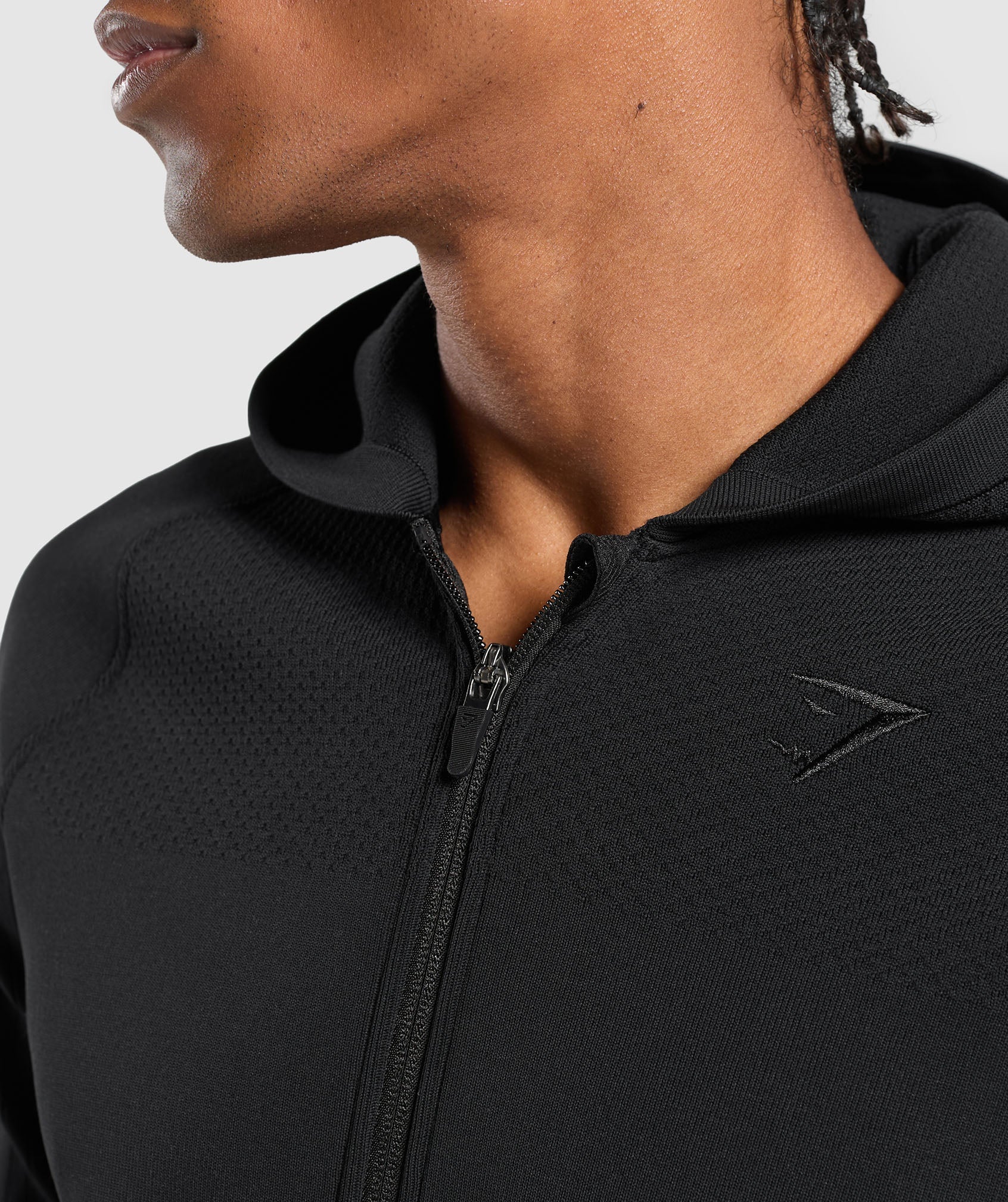 Flat Knit Zip Up Hoodie Black