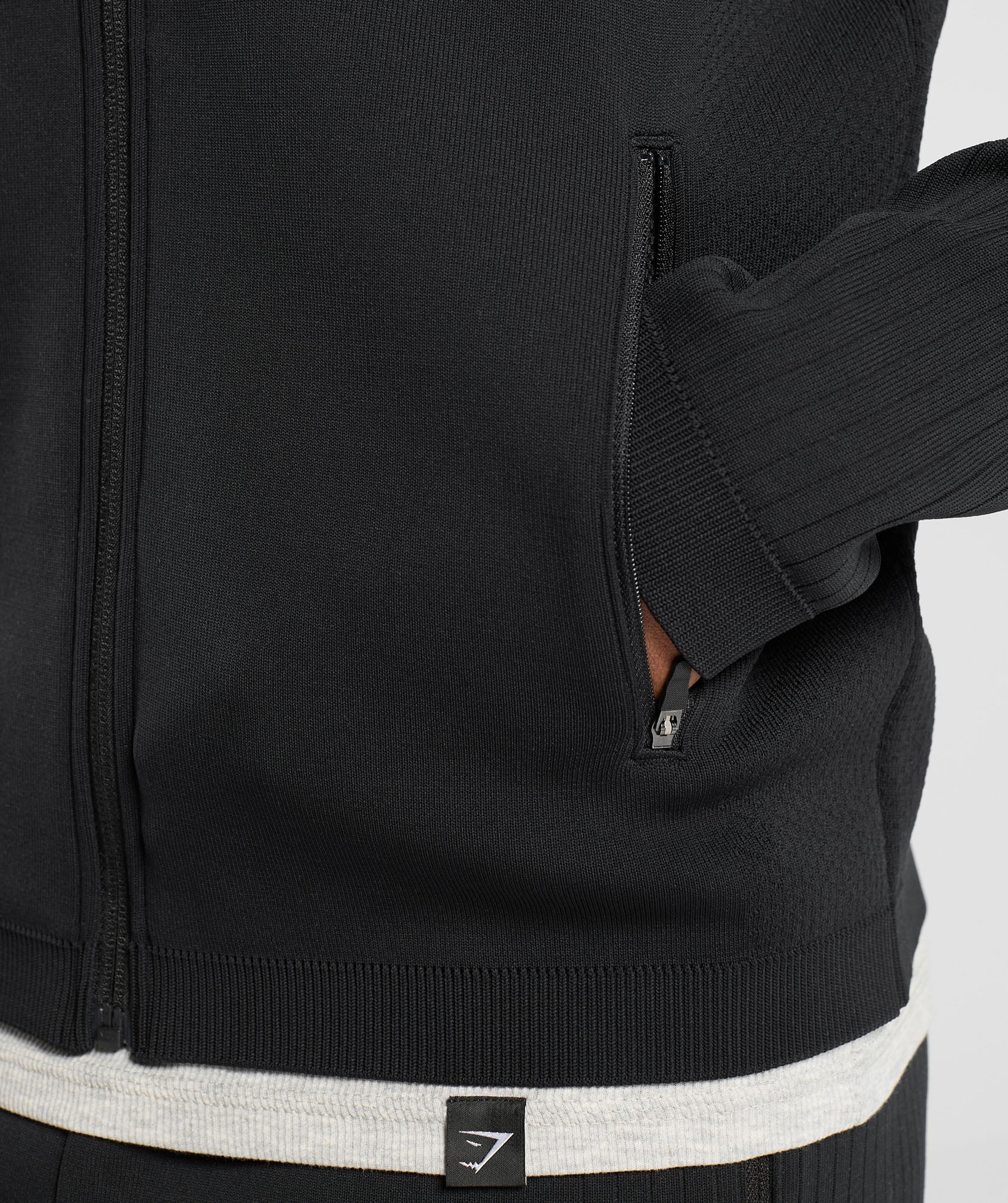 Flat Knit Zip Up Hoodie Black
