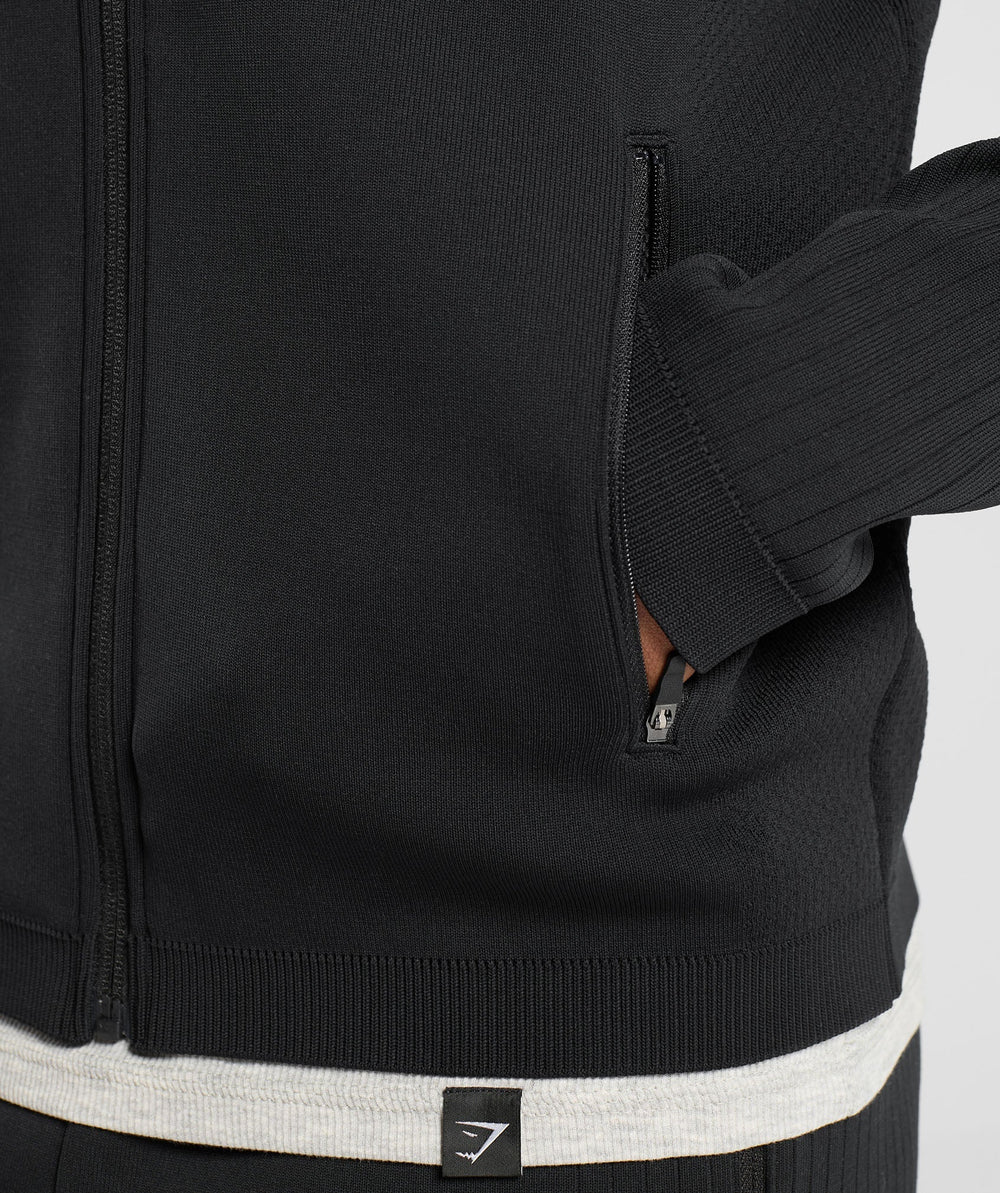 Flat Knit Zip Up Hoodie Black