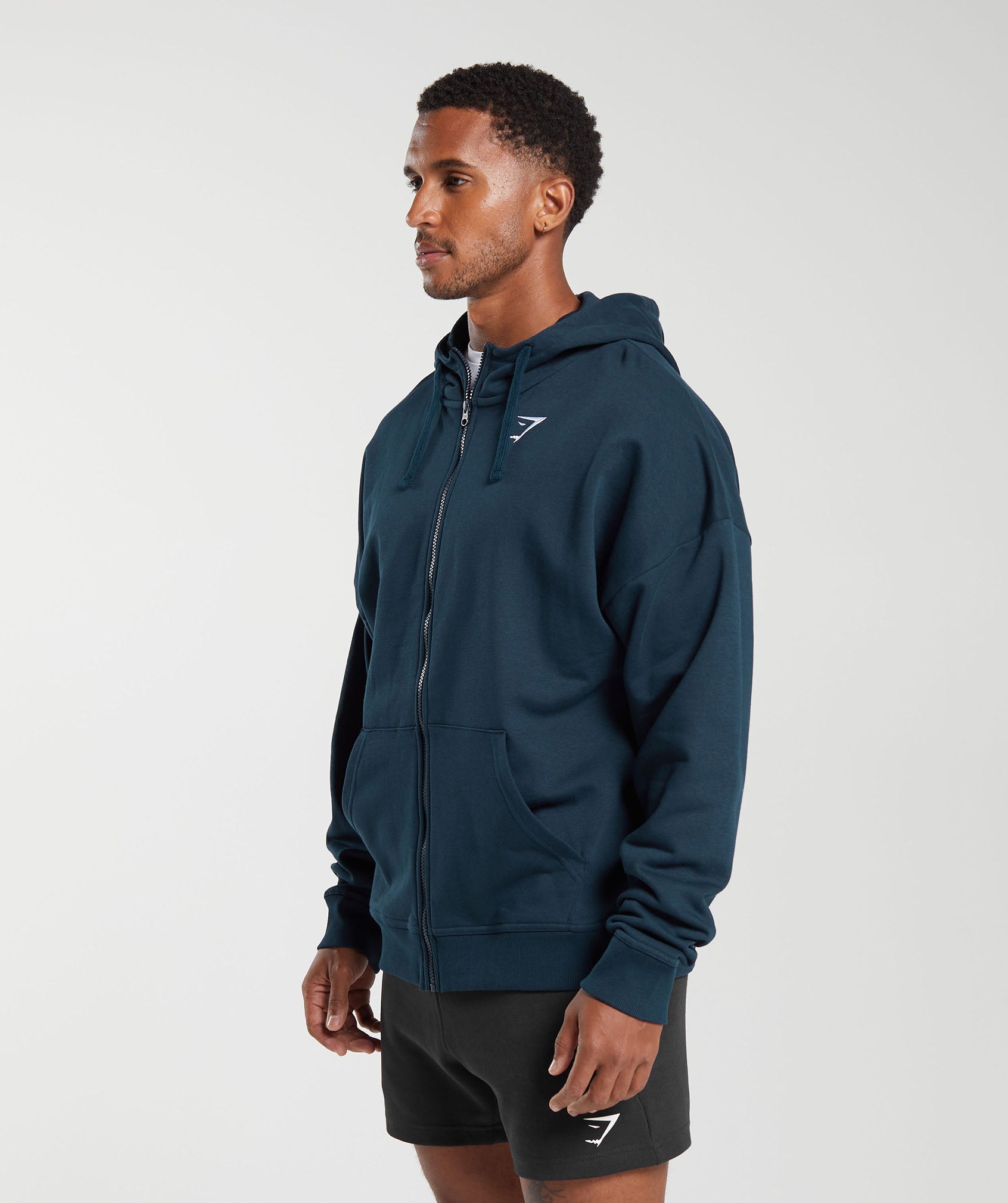 Crest Oversized Zip Up Hoodie Navy