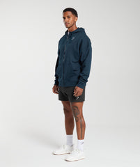 Crest Oversized Zip Up Hoodie Navy
