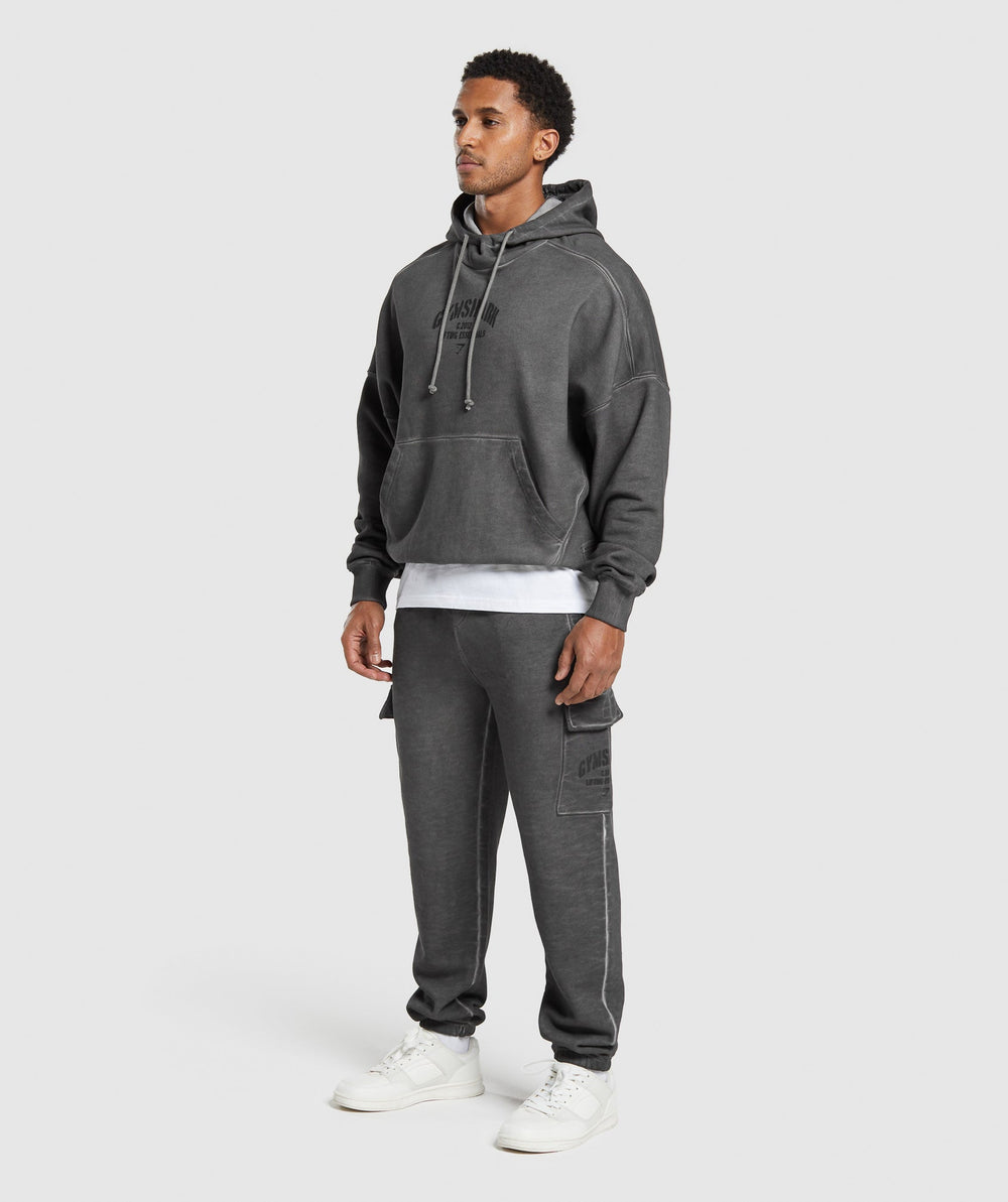 Heavyweight Washed Cargo Joggers Black
