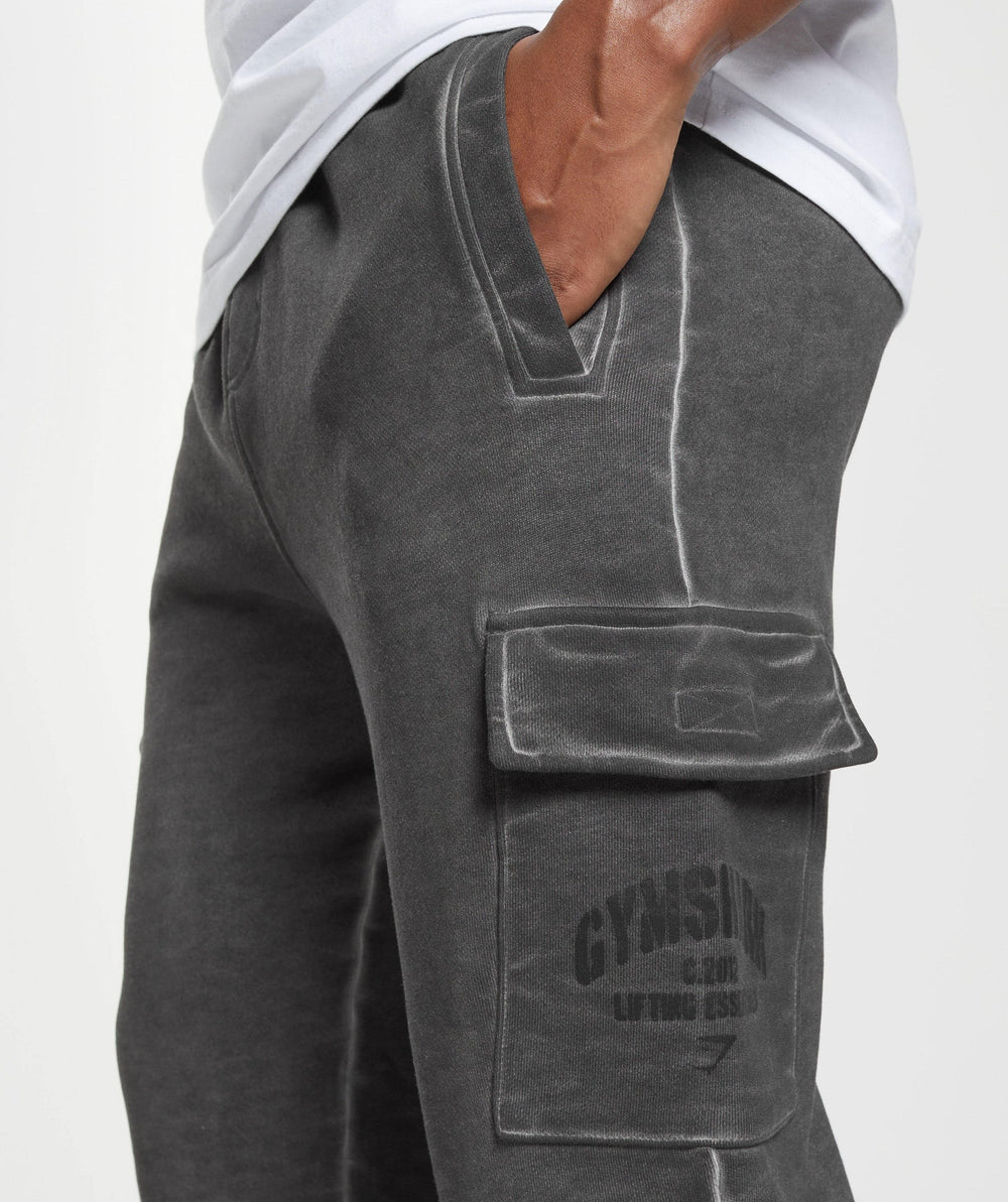 Heavyweight Washed Cargo Joggers Black