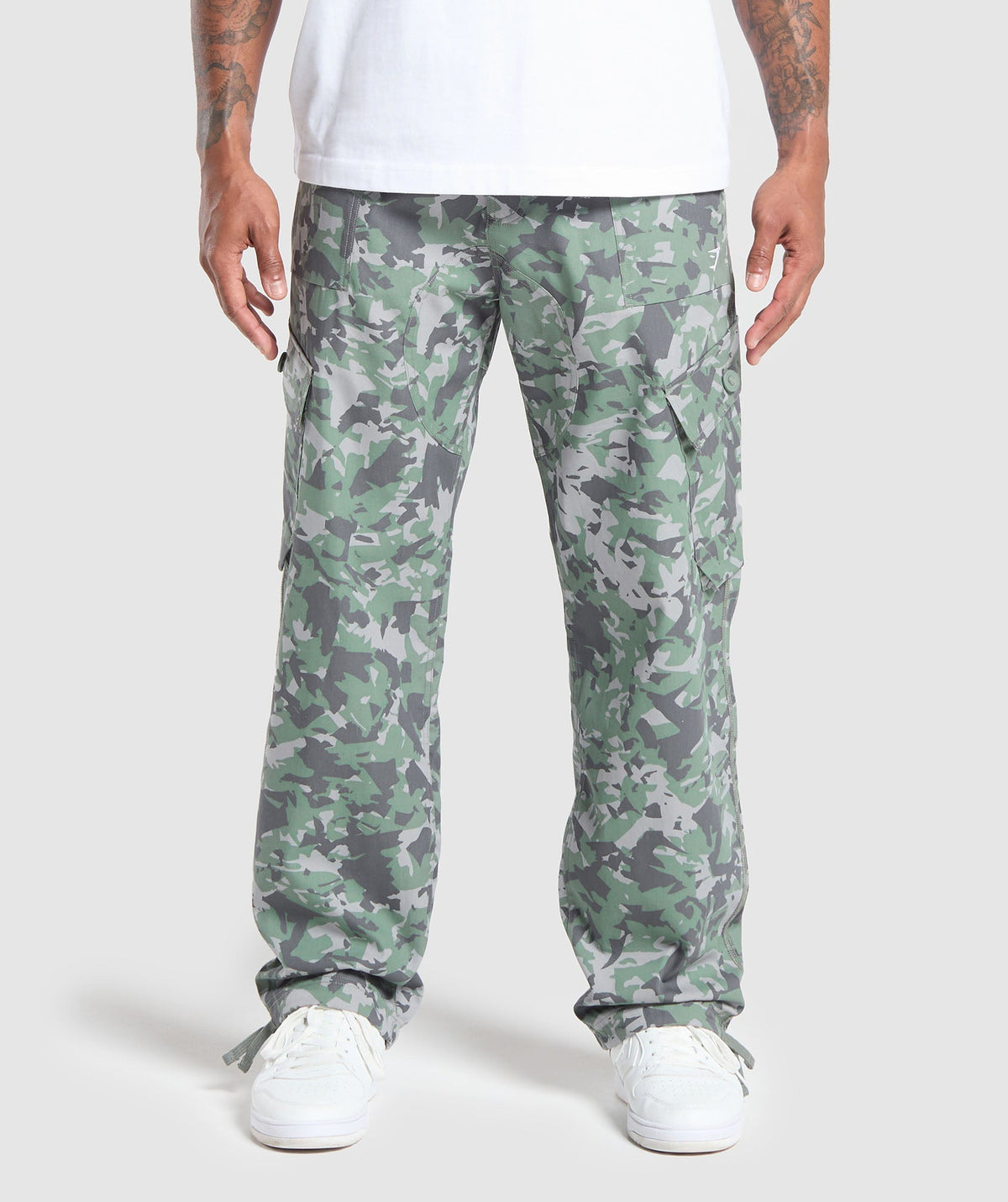 Camo Print Woven Cargo Pants Unit Green