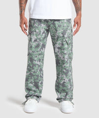 Camo Print Woven Cargo Pants Unit Green