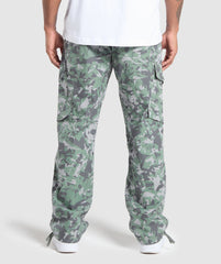 Camo Print Woven Cargo Pants Unit Green