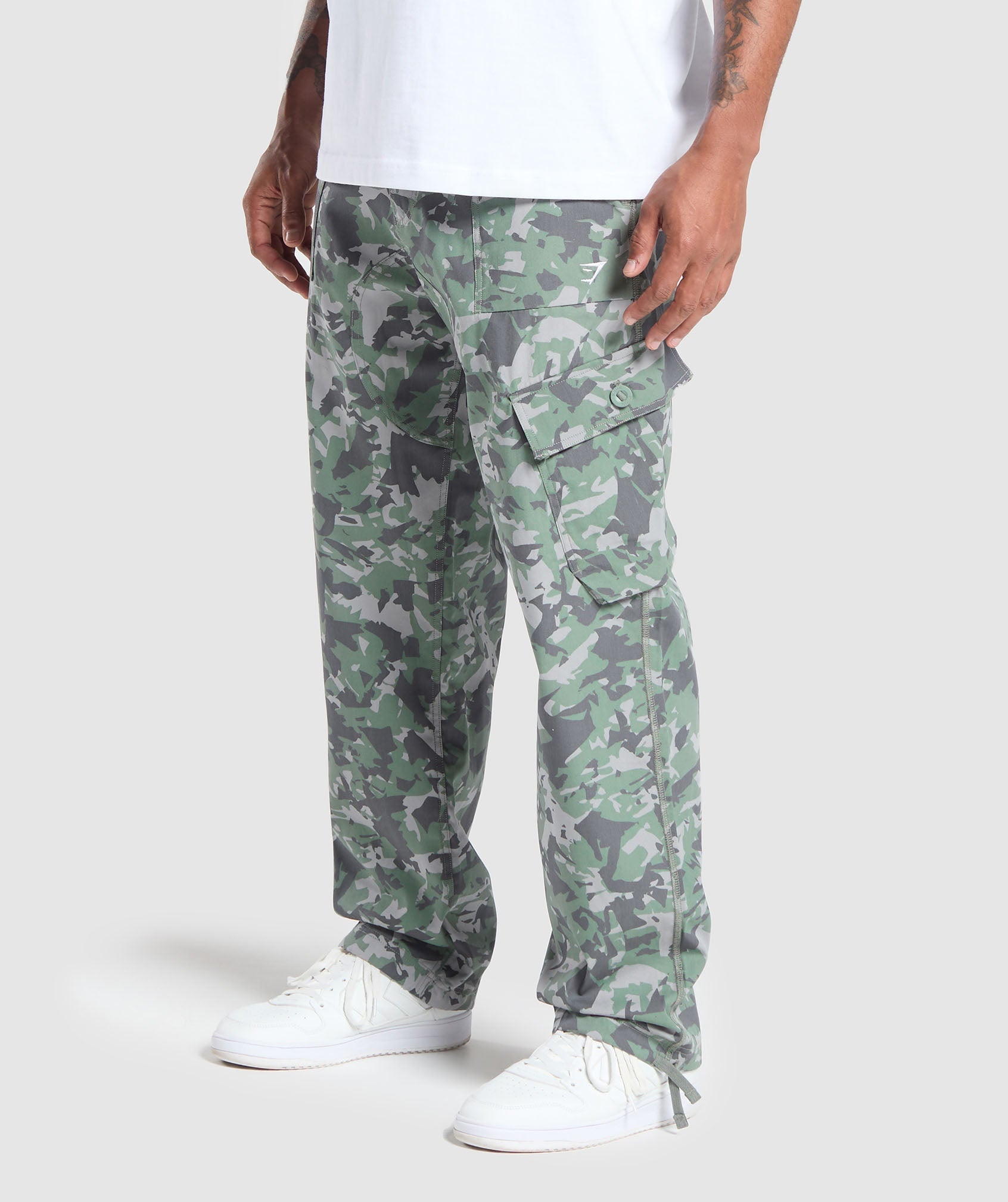 Camo Print Woven Cargo Pants Unit Green