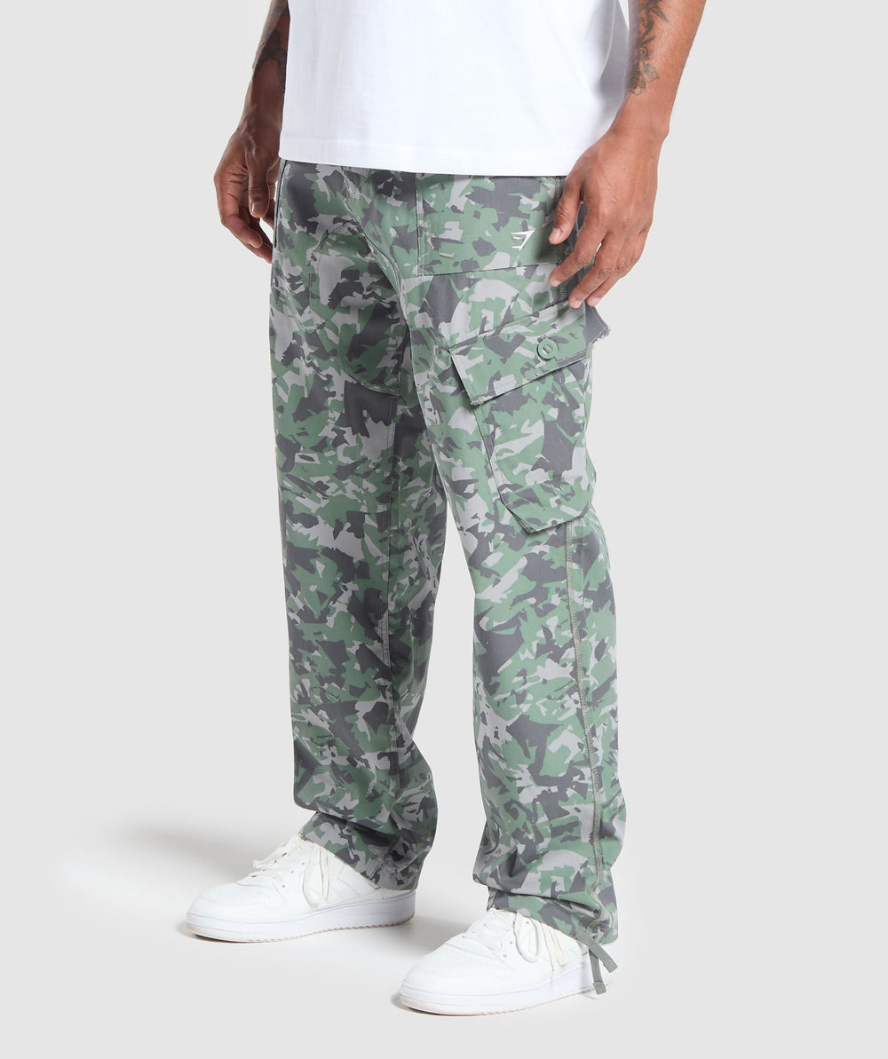 Camo Print Woven Cargo Pants Unit Green