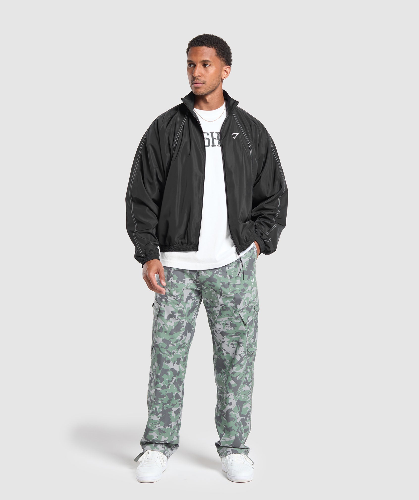 Camo Print Woven Cargo Pants Unit Green