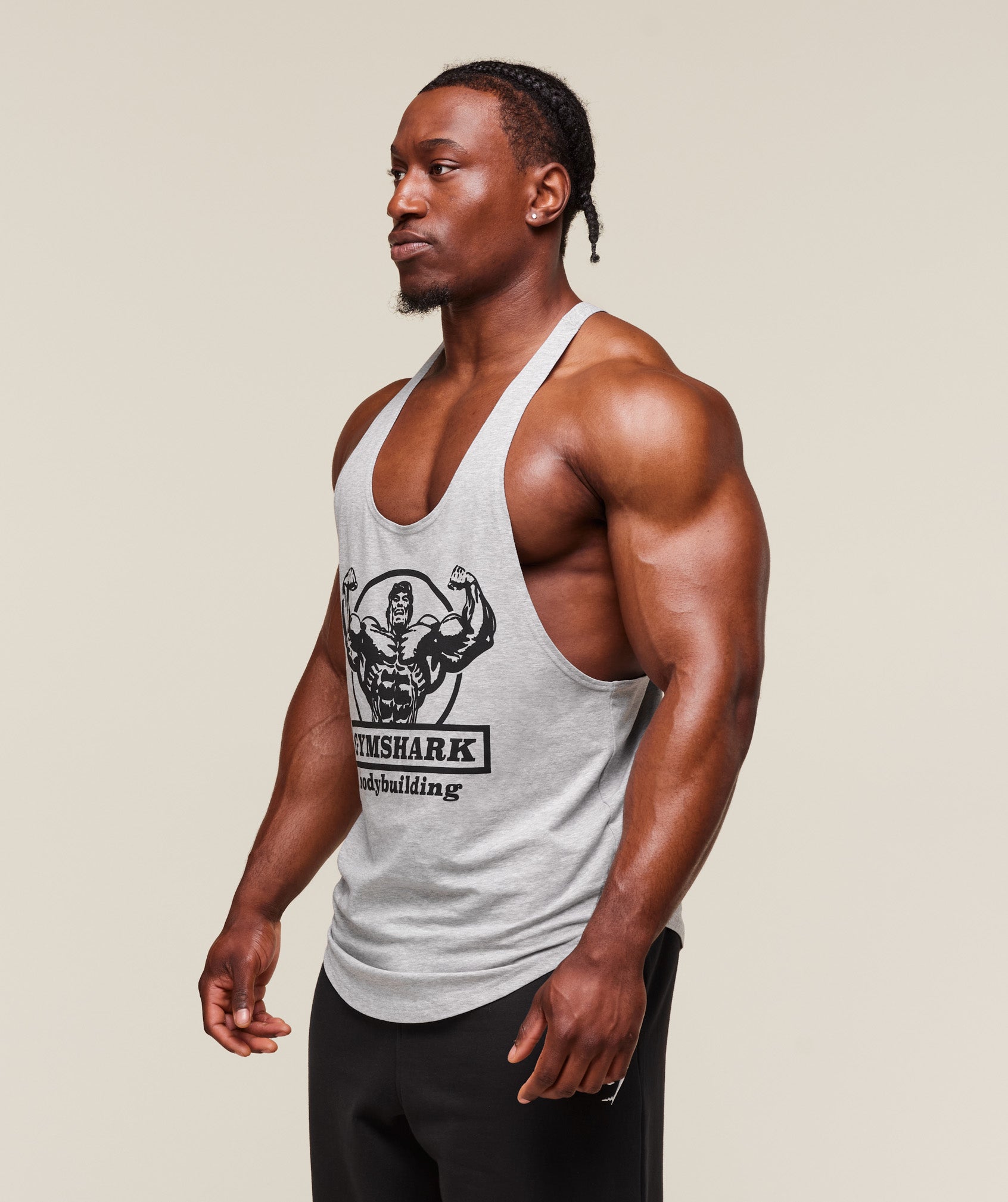 Double Bicep Stringer Light Grey Core Marl