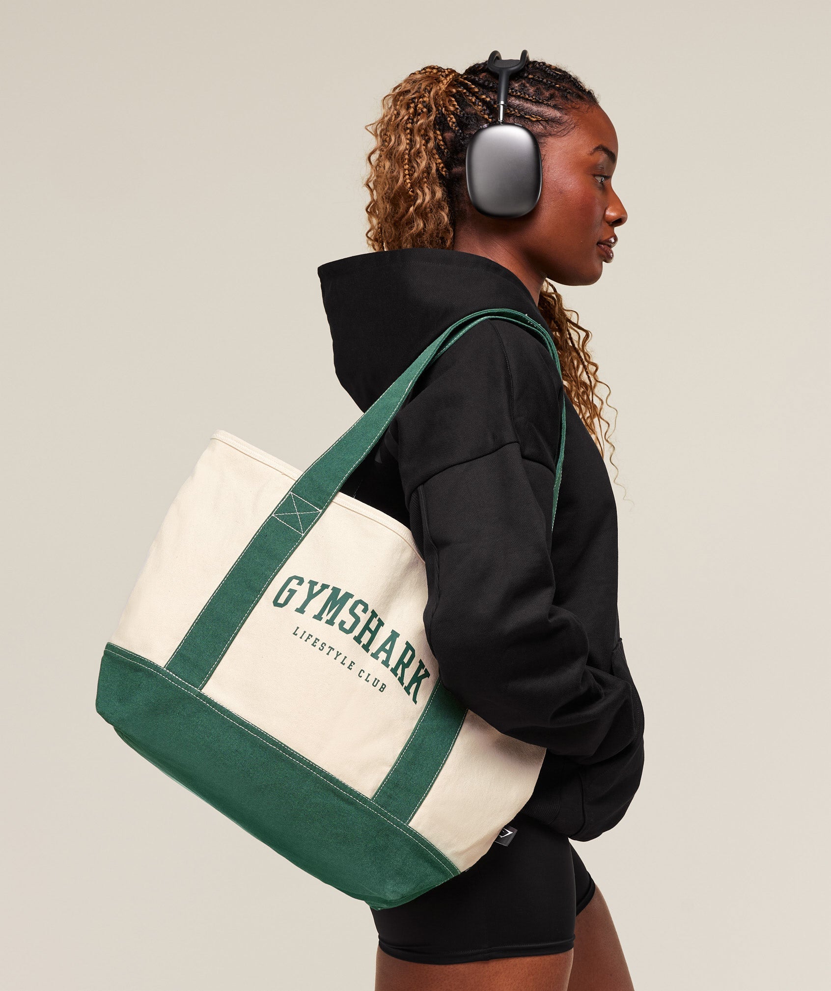 Collegiate Oversized Tote Oat White/Classic Green