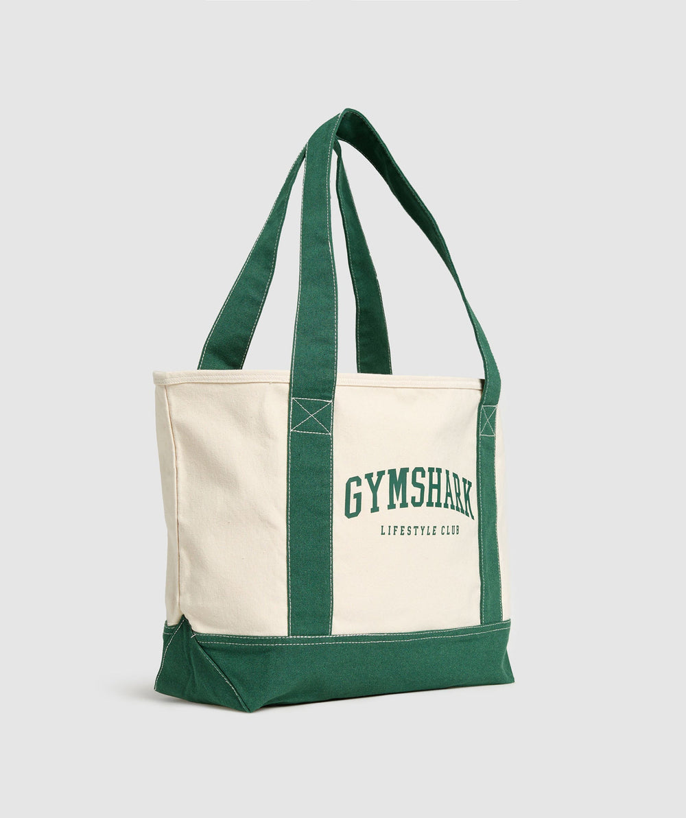 Collegiate Oversized Tote Oat White/Classic Green