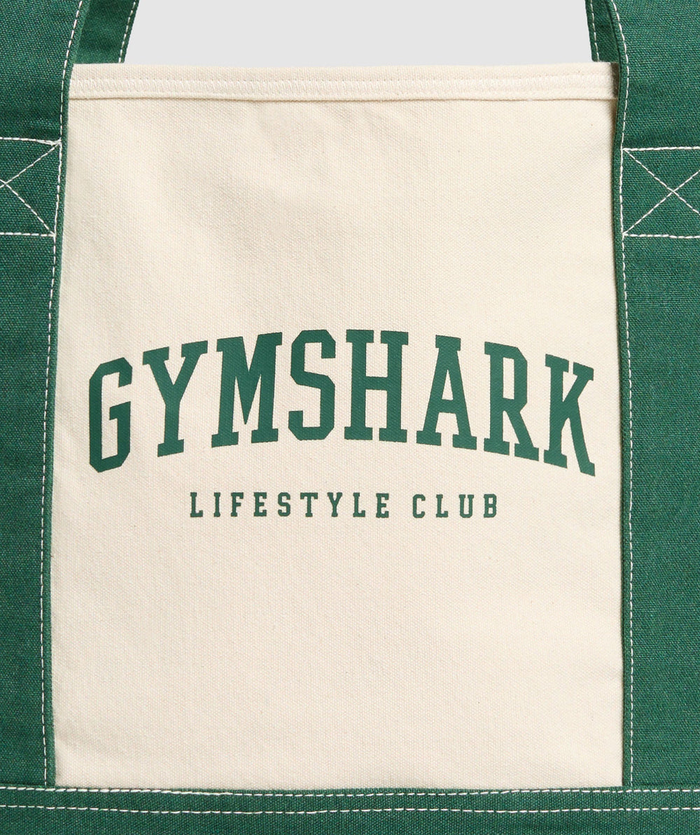 Collegiate Oversized Tote Oat White/Classic Green