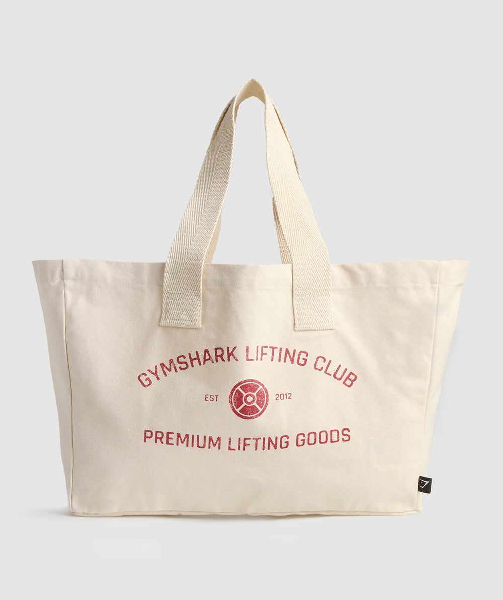 Weight Plate Oversized Tote Oat White/Carmine Red