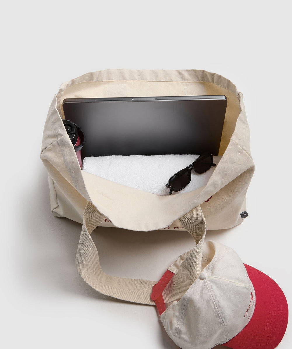 Weight Plate Oversized Tote Oat White/Carmine Red