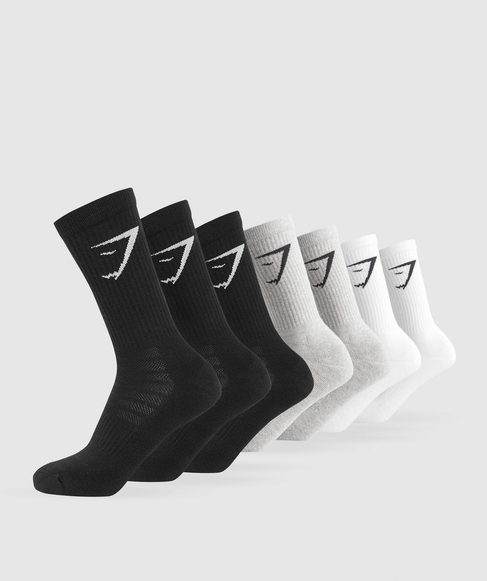 Crew Socks 7pk White/Light Grey Core Marl/Black