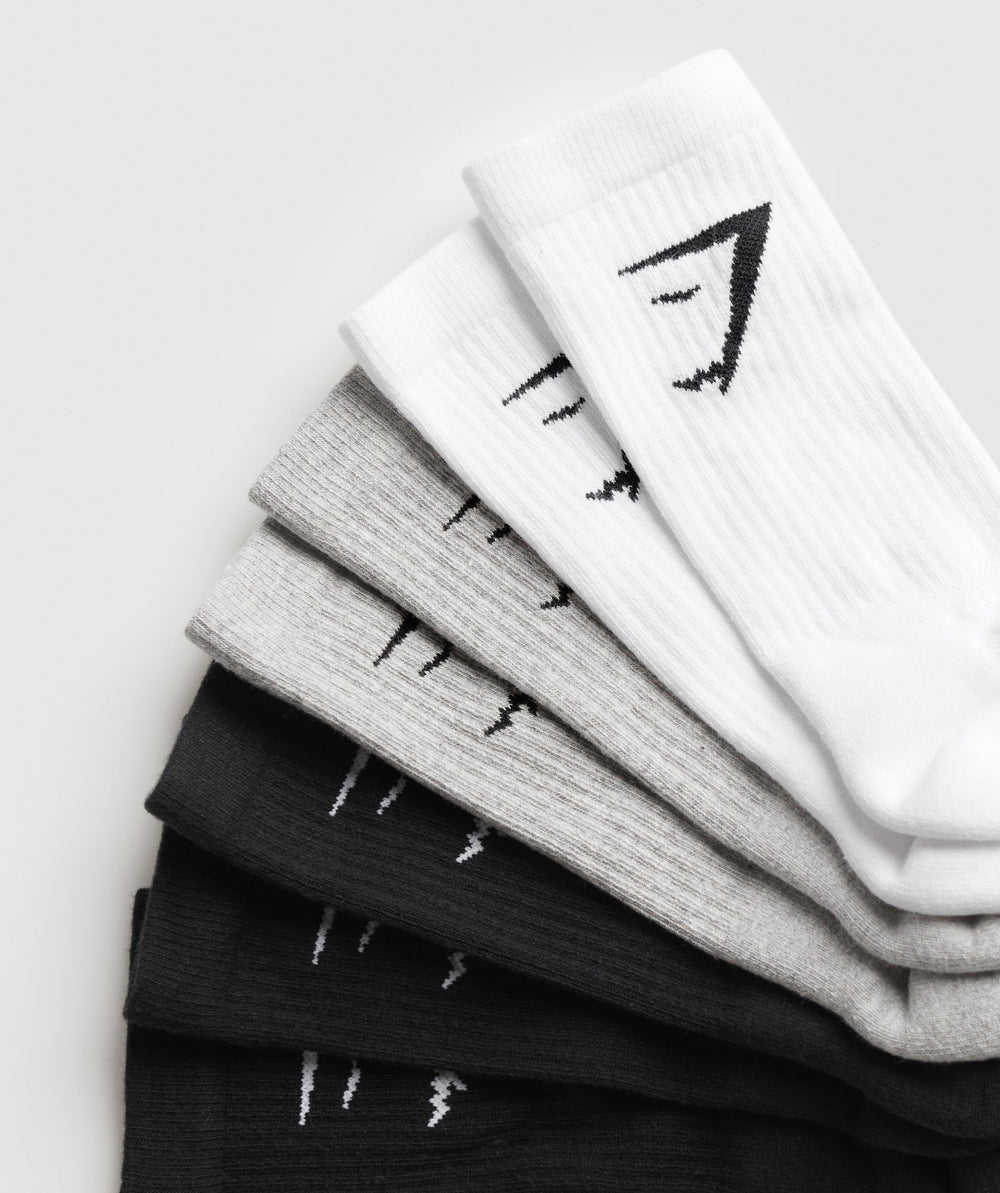 Crew Socks 7pk White/Light Grey Core Marl/Black
