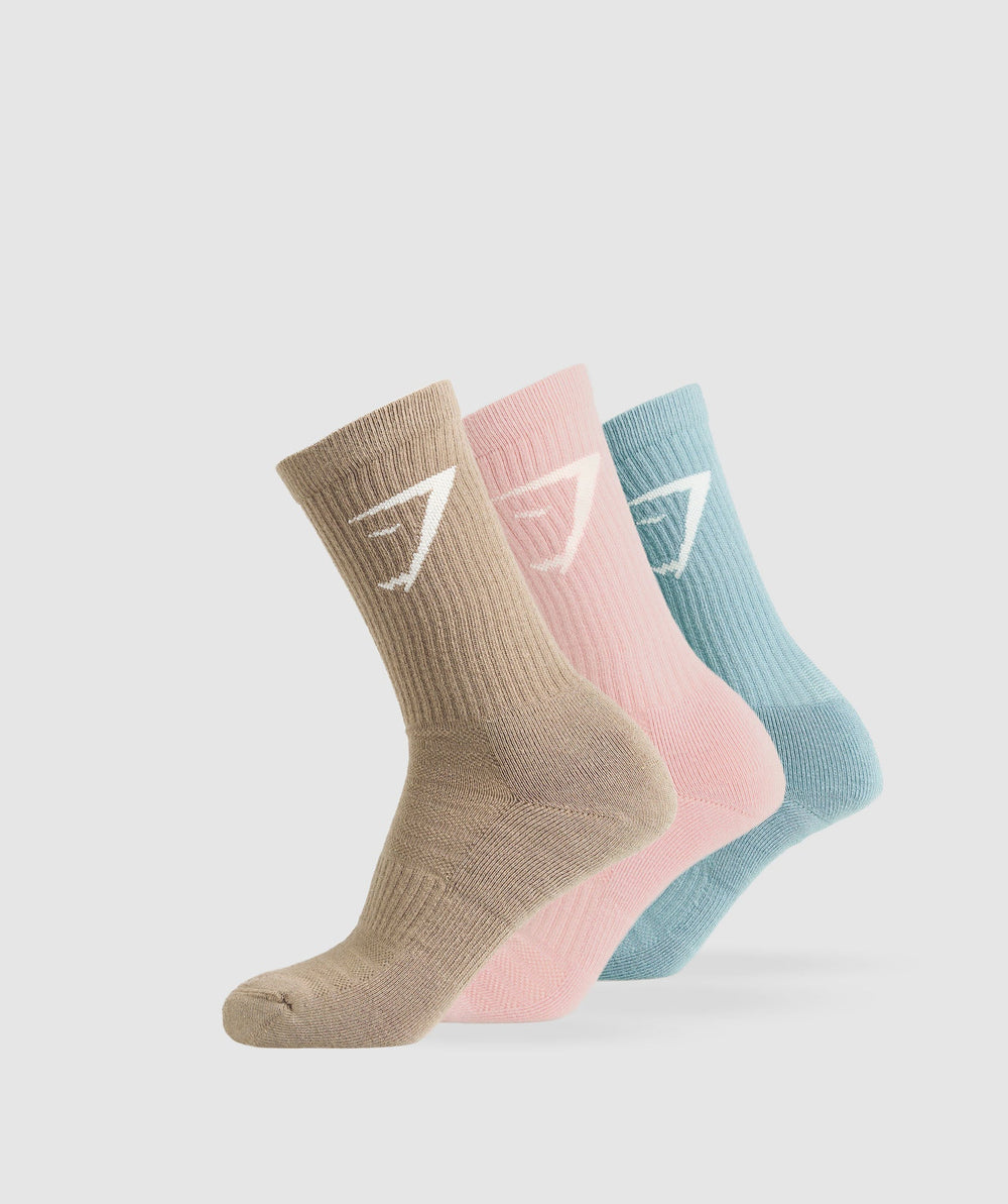 Crew Socks 3pk Lifestyle Brown/Lift Pink/Rest Blue