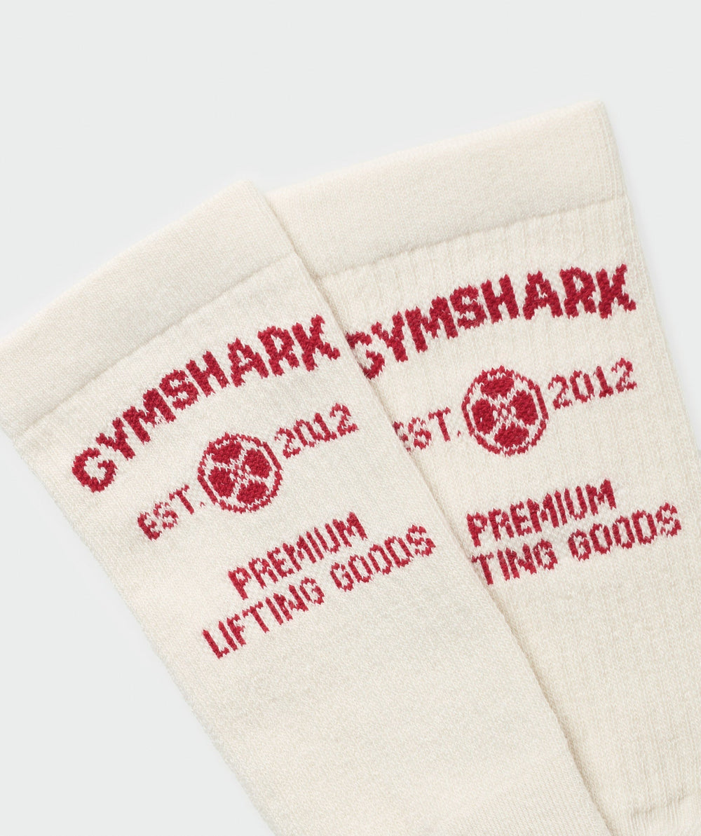 Weight Plate Crew Socks Single Oat White