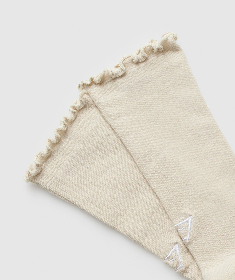 Frill Crew Single Sock Cream Beige/Soft White