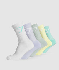 Crew Socks 5pk Pop Turquoise/Fresh Lilac/Morning Blue/Refresh Yellow/White