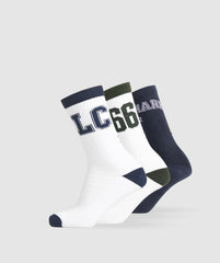 Collegiate Crew Socks 3pk White/Heavy Blue/Trail Green