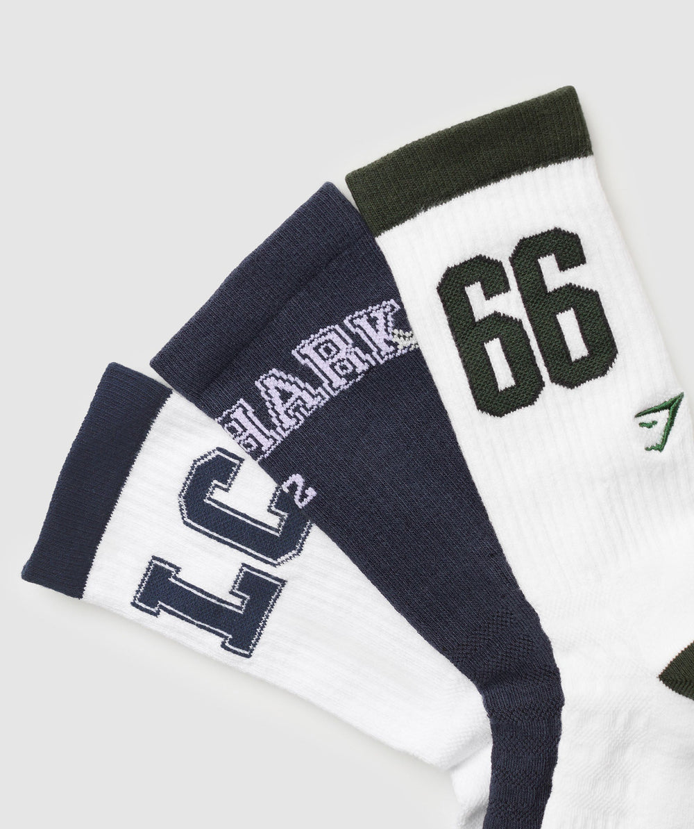 Collegiate Crew Socks 3pk White/Heavy Blue/Trail Green