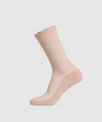 Frill Crew Single Sock Rest Pink/Oat White