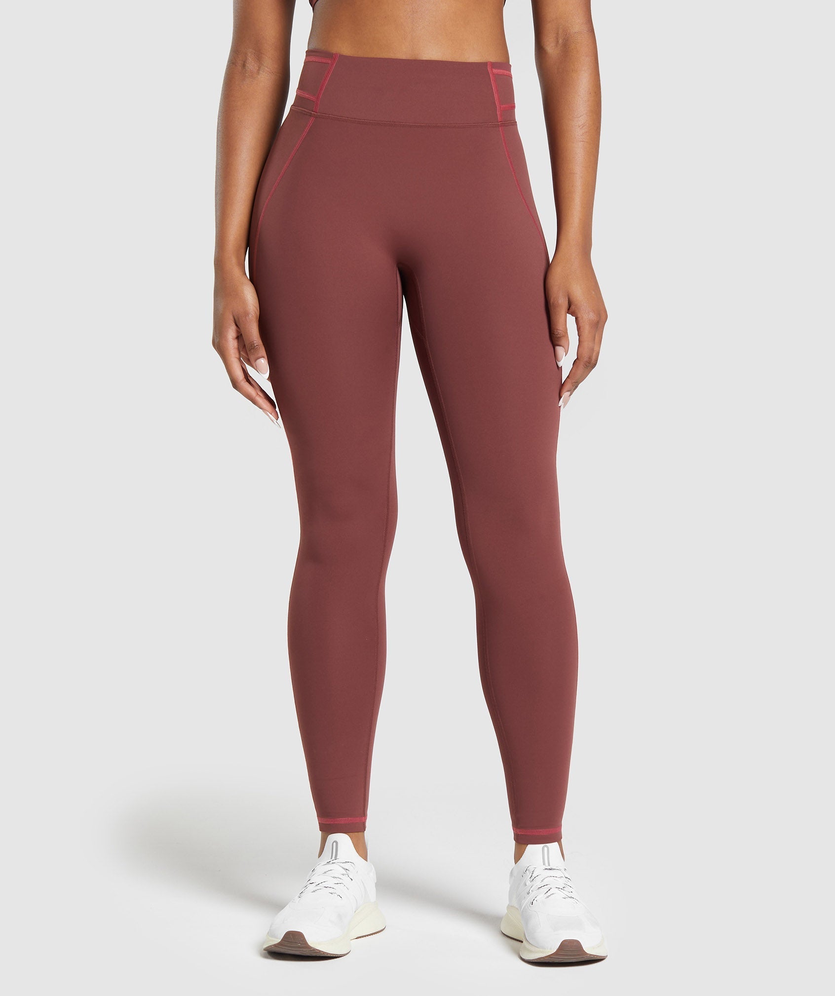 Stitch Feature Leggings Burgundy Brown