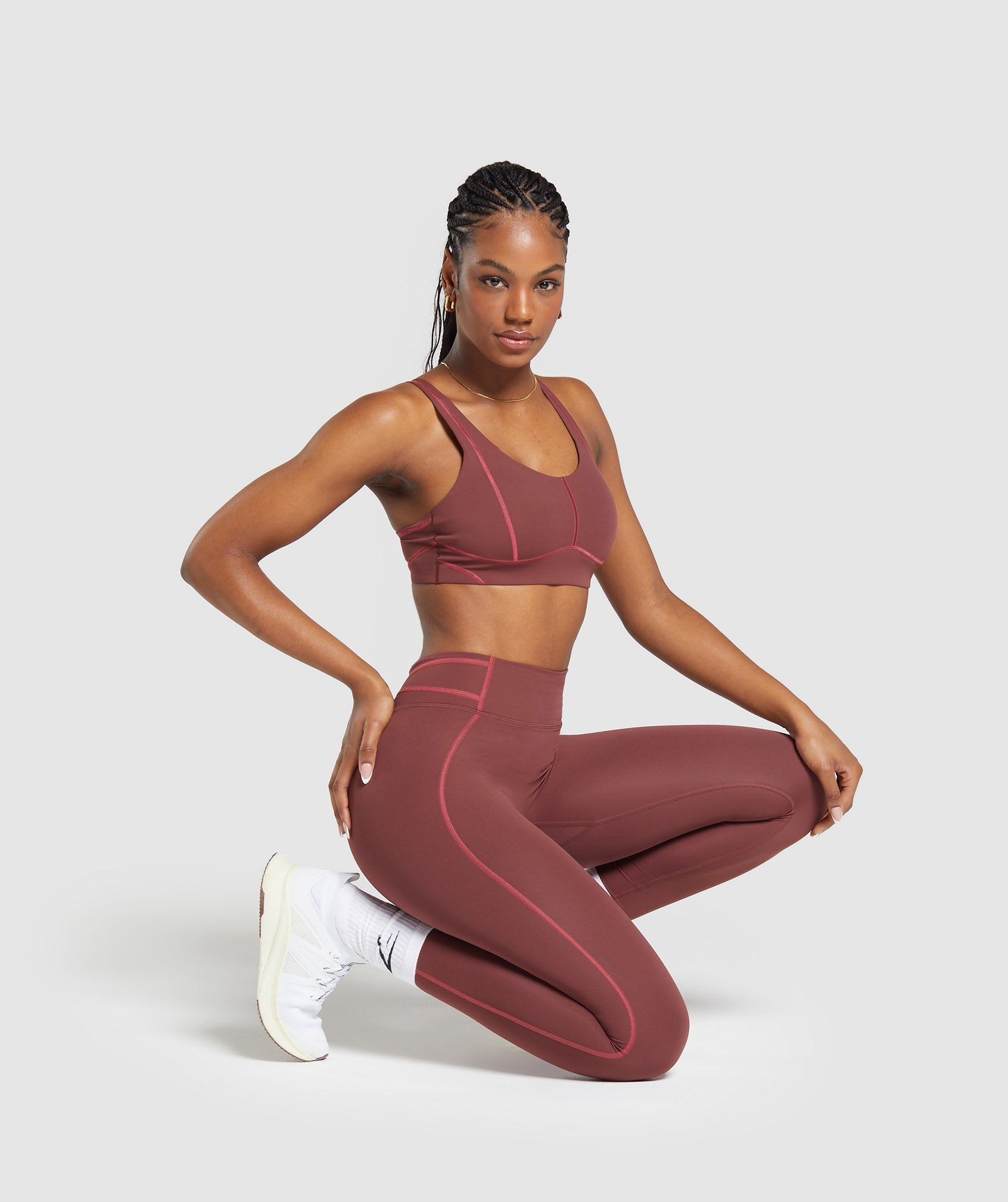 Stitch Feature Leggings Burgundy Brown