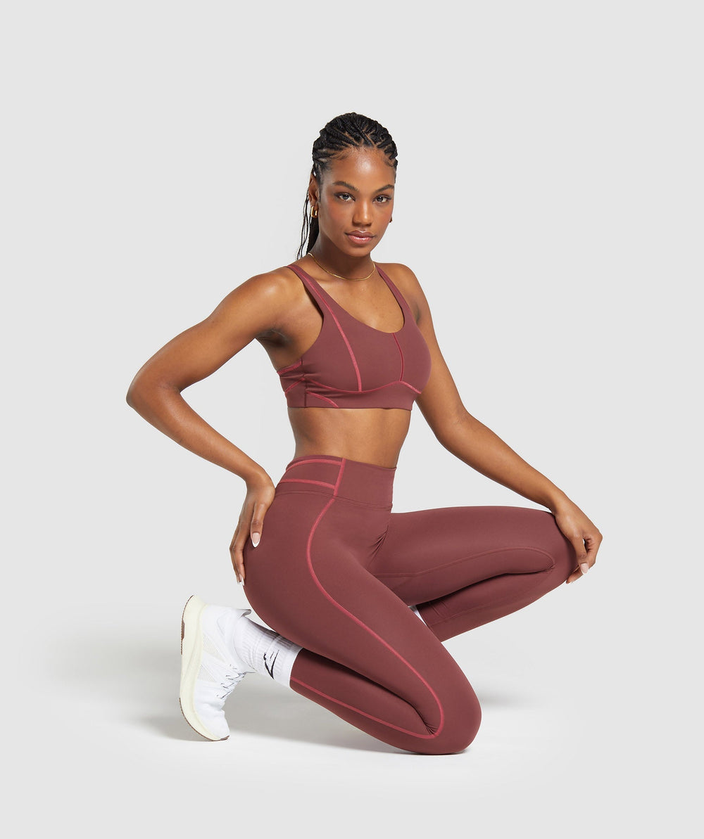 Stitch Feature Leggings Burgundy Brown