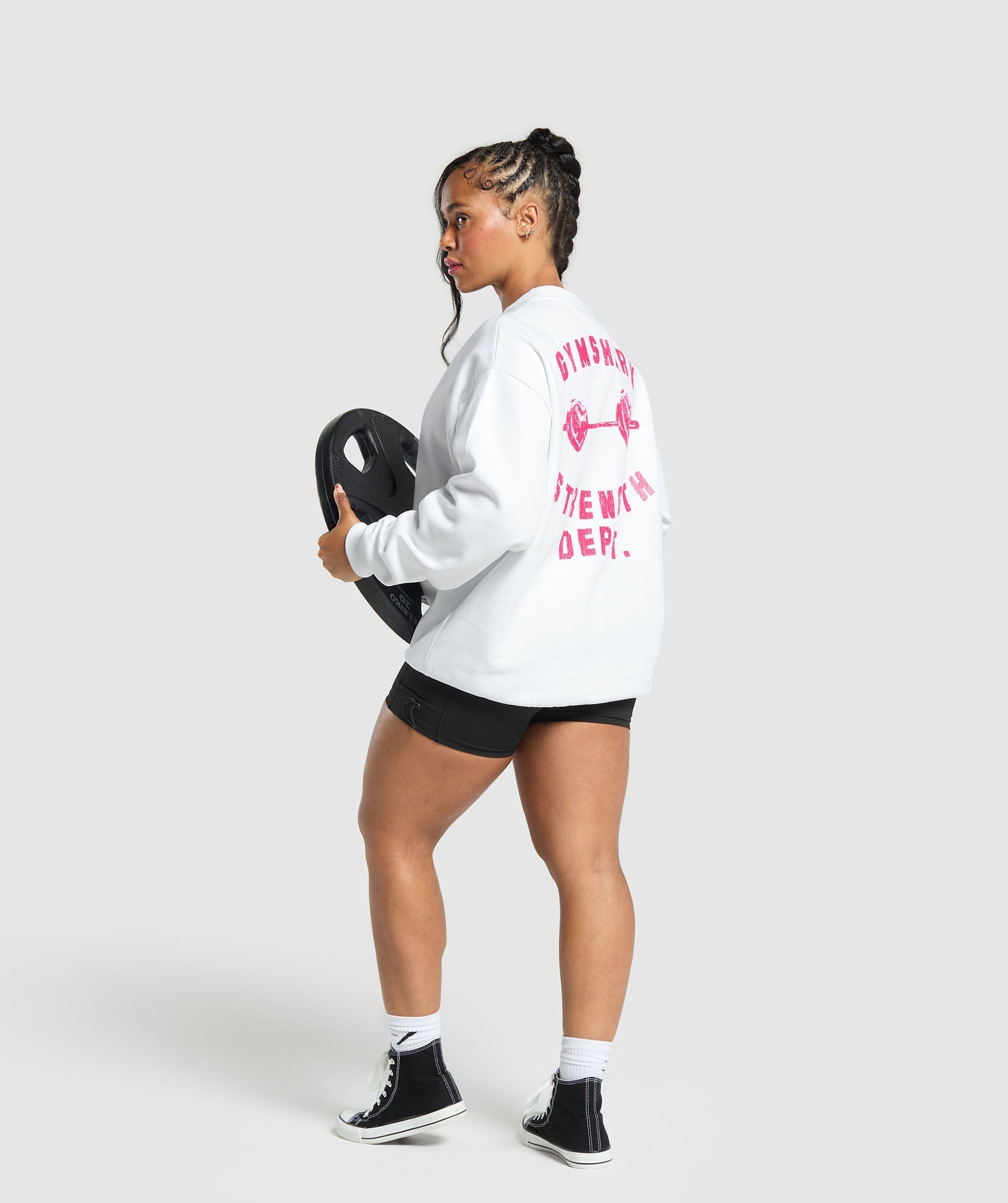 Barbell Hearts Oversized Sweatshirt White