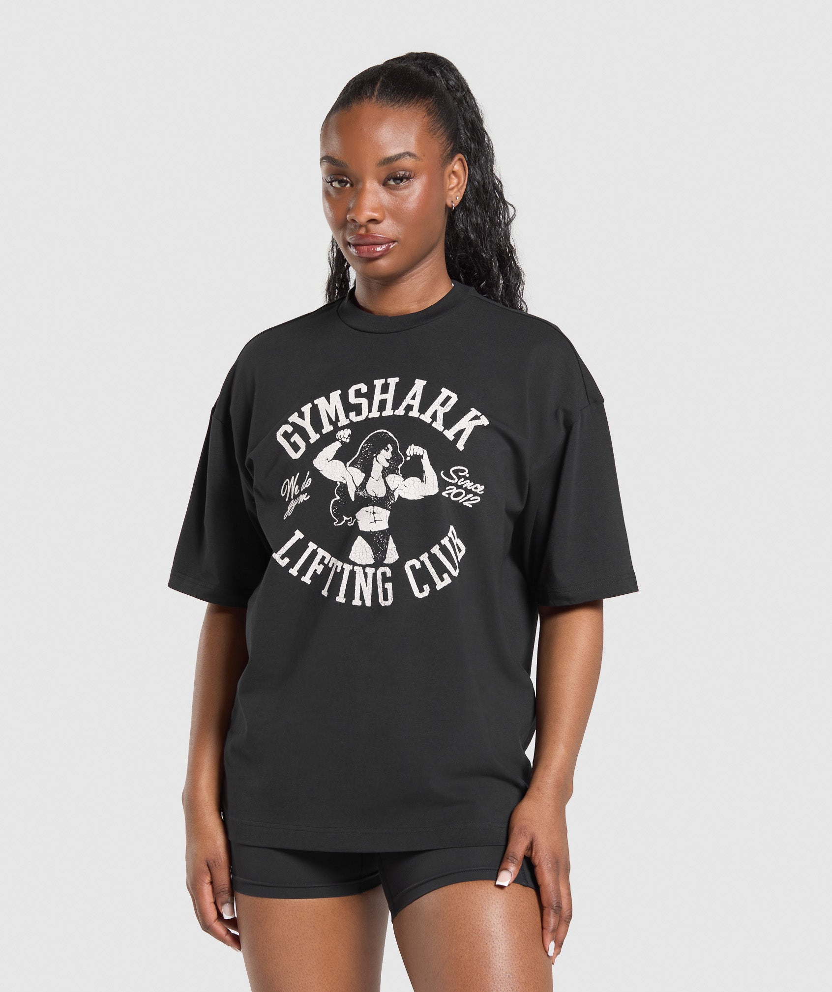Lifting Girl Graphic Oversized Tee Black