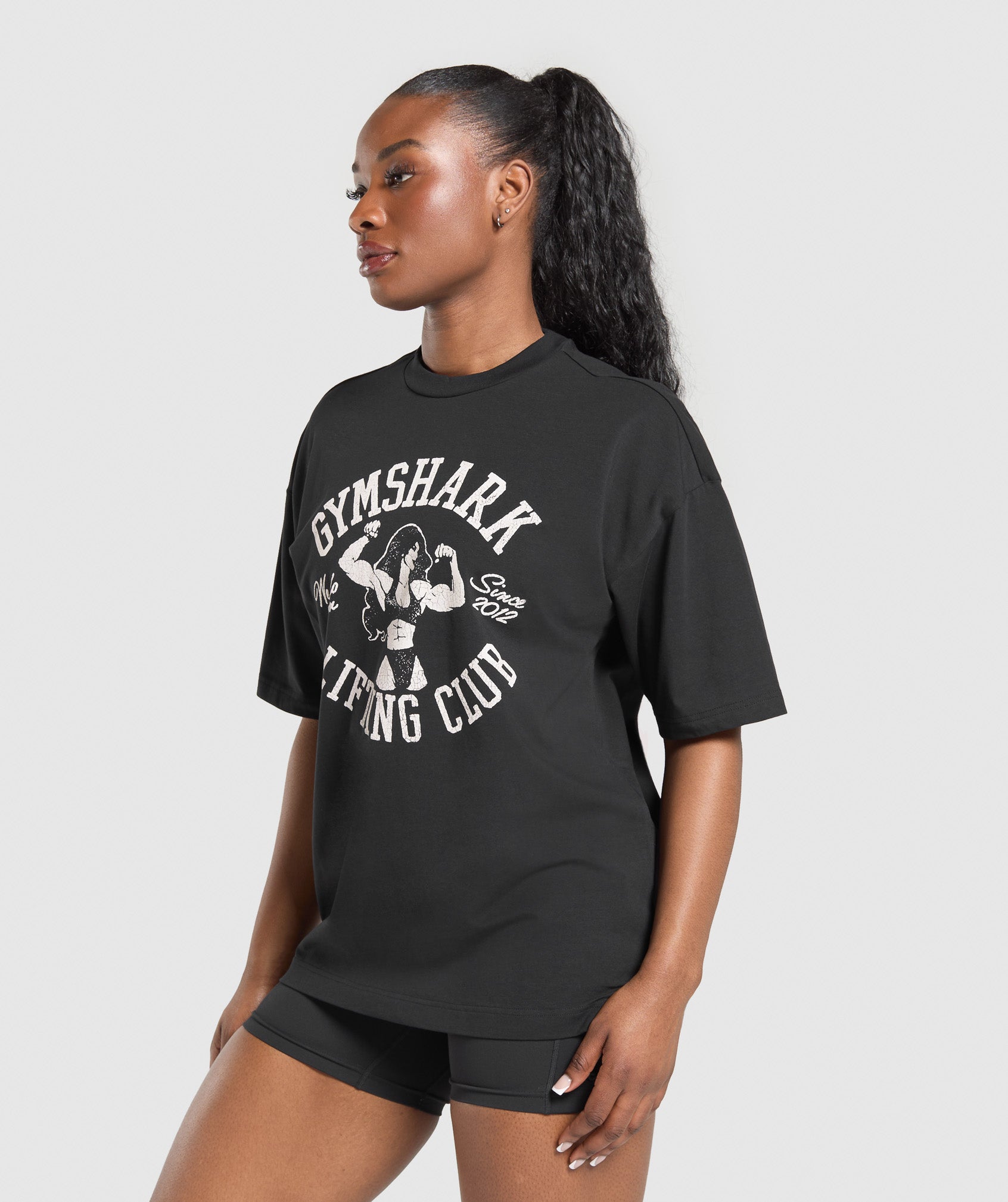 Lifting Girl Graphic Oversized Tee Black